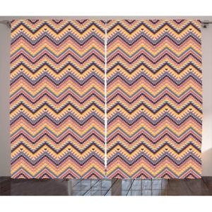 Ambesonne Aztec Curtains, Chevron Art Pattern Inspired by Indigenous Cultural Heritage, Living Room Bedroom Window Drapes 2 Panel Set, 108″ X 108″, Pink Orange