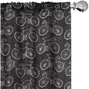 Ambesonne Bicycle Curtains, Vintage Bikes in Hand Drawn Style on a Black Background with Grunge Effect, Window Treatments 2 Panel Set for Living Room Bedroom, Pair of – 28″ x 95″, White Black
