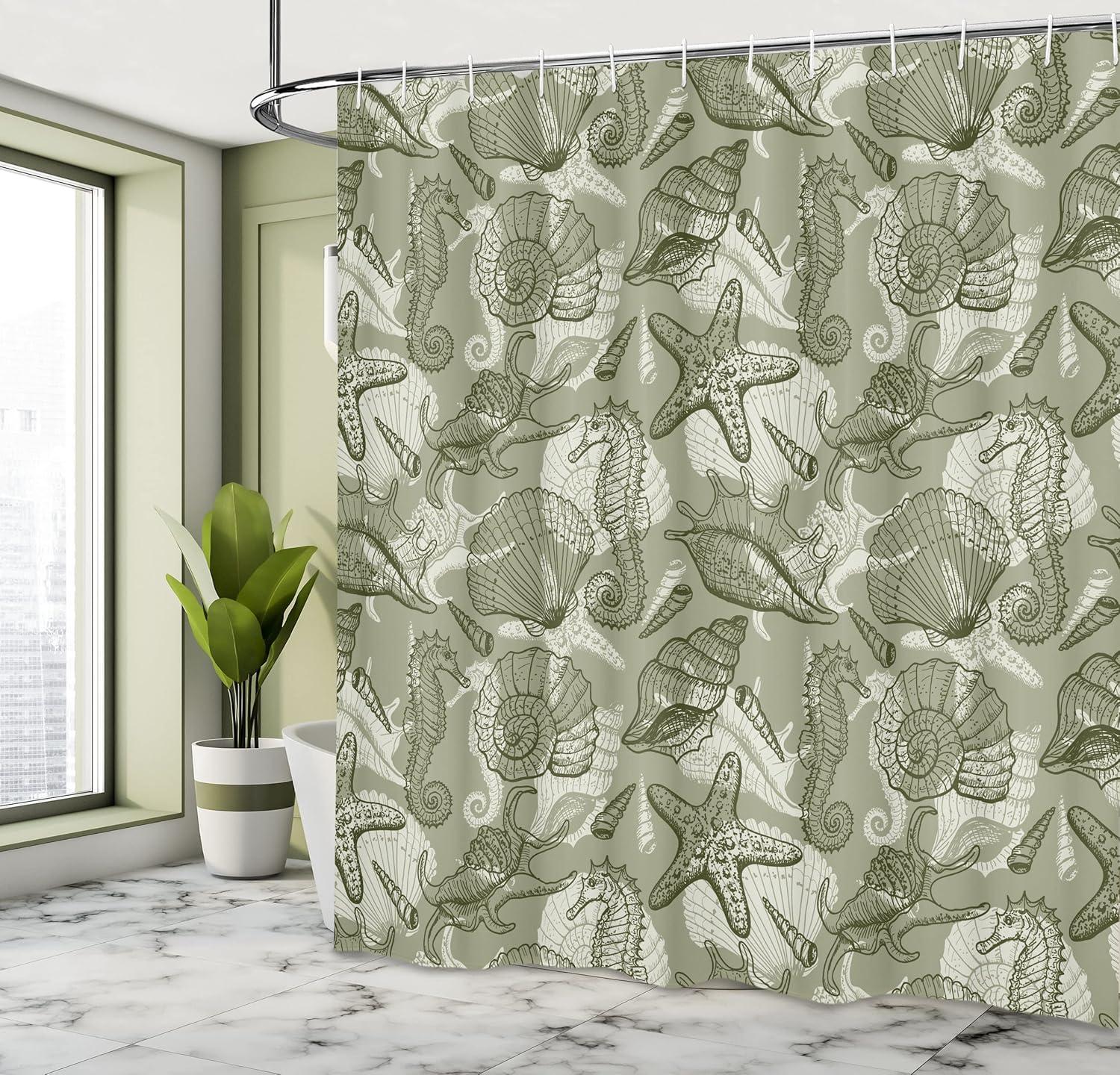 imageAmbesonne Damask Shower Curtain Vintage Style Floral Pattern Abstract Romantic Bouquet Greenery Art Print Cloth Fabric Bathroom Decor Set with Hooks 69 W x 70 L Warm TaupeOlive Green
