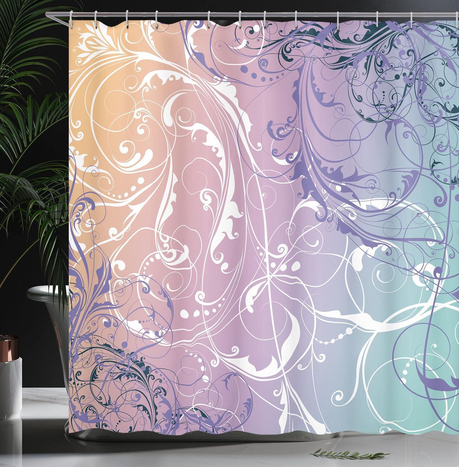 imageAmbesonne Damask Shower Curtain Vintage Style Floral Pattern Abstract Romantic Bouquet Greenery Art Print Cloth Fabric Bathroom Decor Set with Hooks 69 W x 70 L Warm TaupeLilac Teal