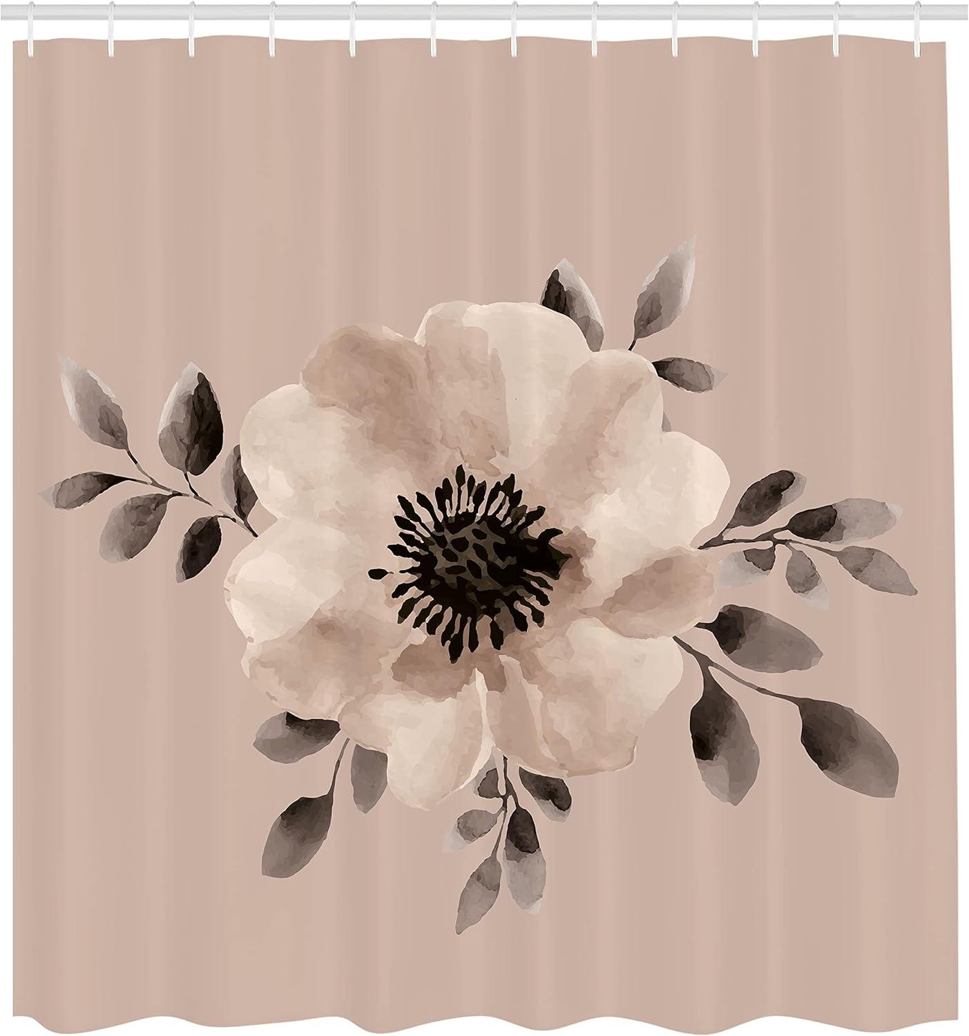 imageAmbesonne Damask Shower Curtain Vintage Style Floral Pattern Abstract Romantic Bouquet Greenery Art Print Cloth Fabric Bathroom Decor Set with Hooks 69 W x 70 L Warm TaupeDark Tan