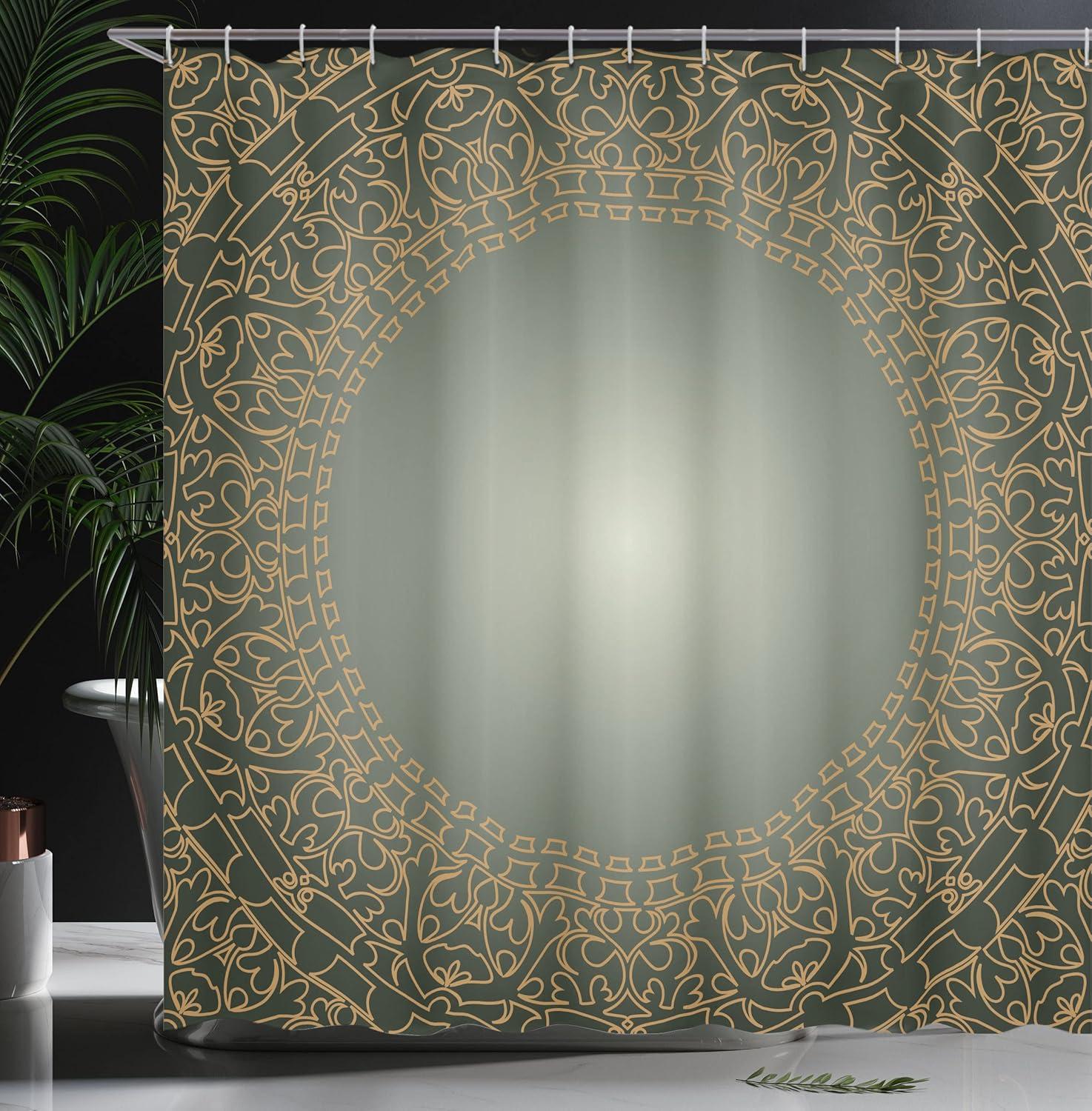 imageAmbesonne Damask Shower Curtain Vintage Style Floral Pattern Abstract Romantic Bouquet Greenery Art Print Cloth Fabric Bathroom Decor Set with Hooks 69 W x 70 L Warm TaupeDark Olive