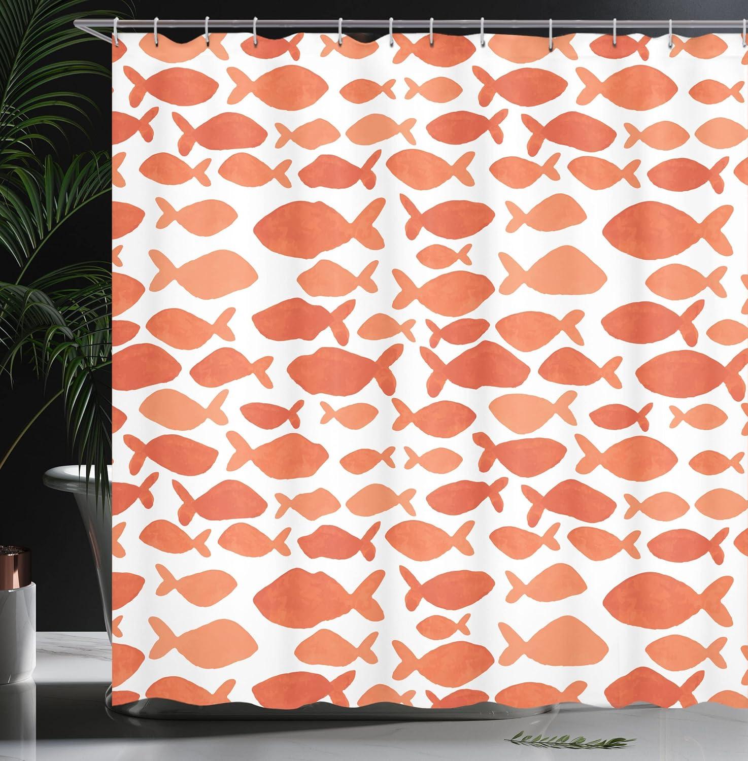 imageAmbesonne Damask Shower Curtain Vintage Style Floral Pattern Abstract Romantic Bouquet Greenery Art Print Cloth Fabric Bathroom Decor Set with Hooks 69 W x 70 L Warm TaupeDark Salmon