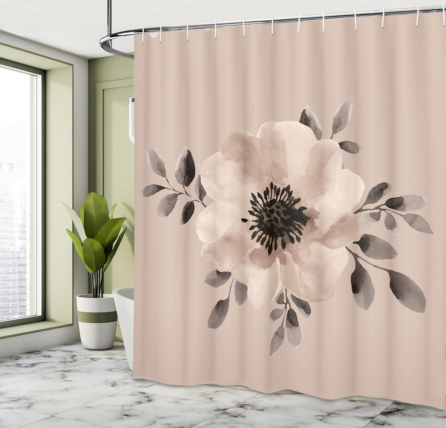 imageAmbesonne Damask Shower Curtain Vintage Style Floral Pattern Abstract Romantic Bouquet Greenery Art Print Cloth Fabric Bathroom Decor Set with Hooks 69 W x 70 L Warm TaupeDark Tan