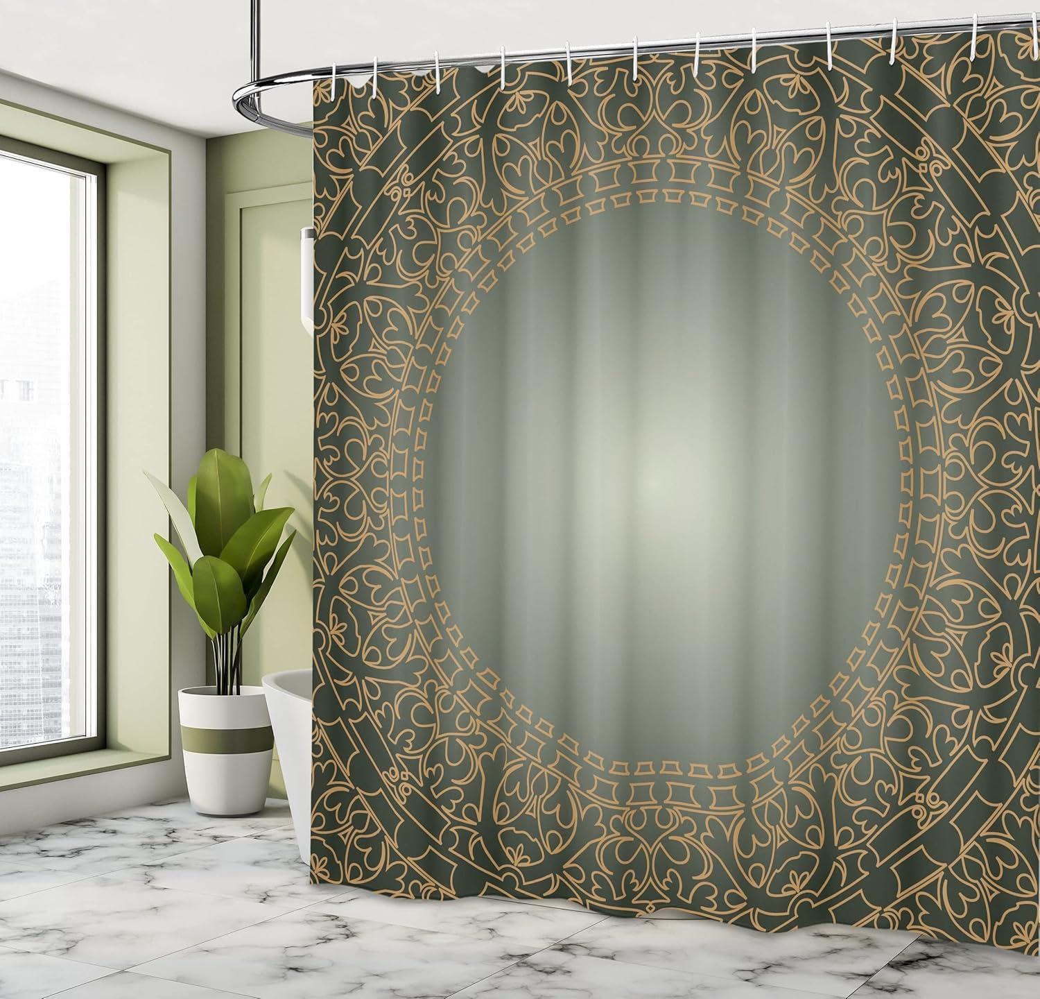 imageAmbesonne Damask Shower Curtain Vintage Style Floral Pattern Abstract Romantic Bouquet Greenery Art Print Cloth Fabric Bathroom Decor Set with Hooks 69 W x 70 L Warm TaupeDark Olive