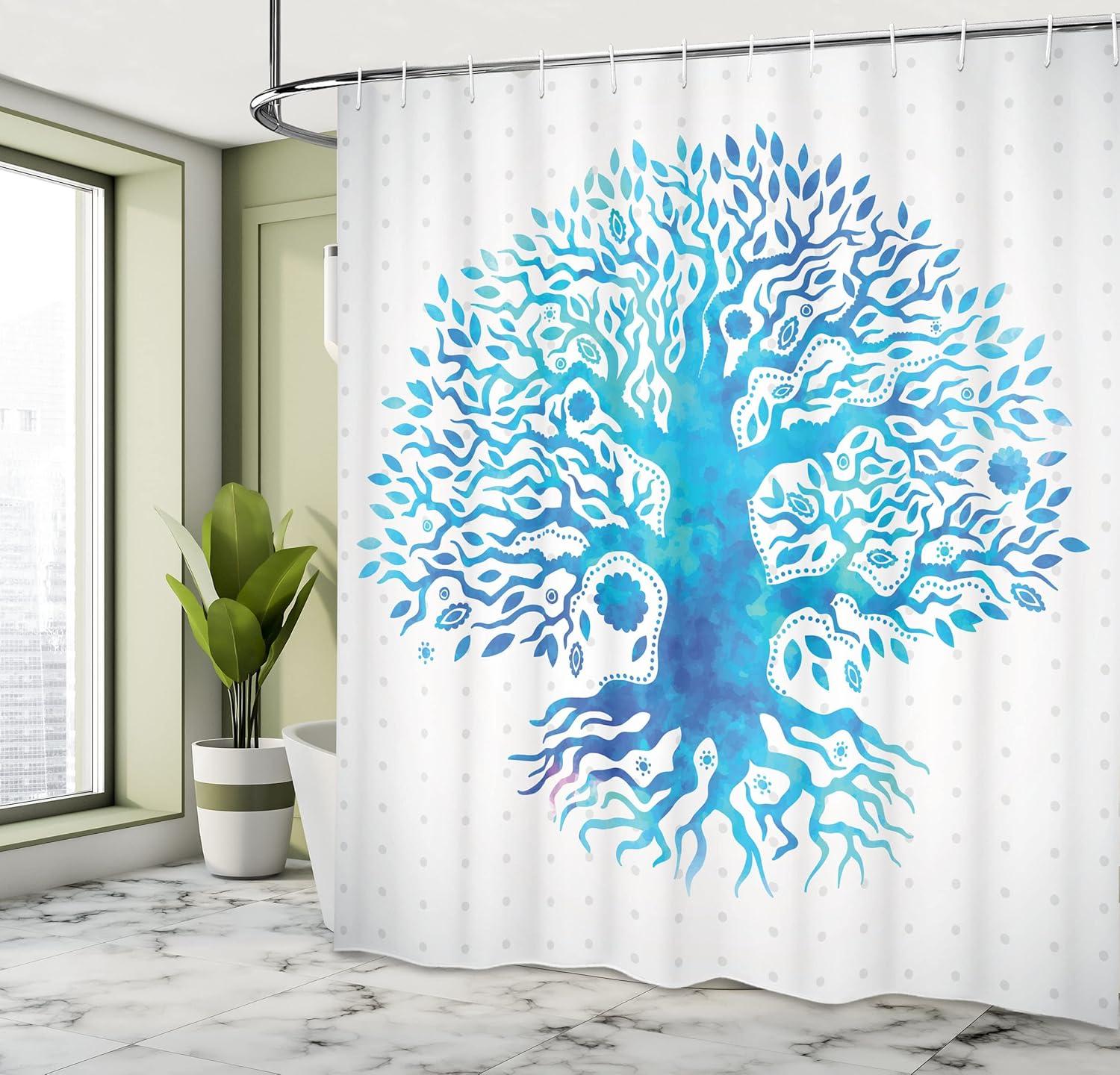 imageAmbesonne Damask Shower Curtain Vintage Style Floral Pattern Abstract Romantic Bouquet Greenery Art Print Cloth Fabric Bathroom Decor Set with Hooks 69 W x 70 L Warm TaupeWhite Sky