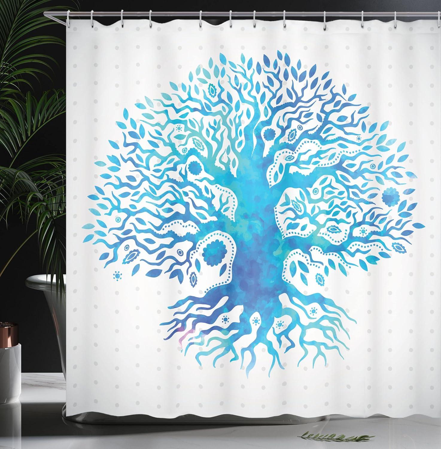 imageAmbesonne Damask Shower Curtain Vintage Style Floral Pattern Abstract Romantic Bouquet Greenery Art Print Cloth Fabric Bathroom Decor Set with Hooks 69 W x 70 L Warm TaupeWhite Sky