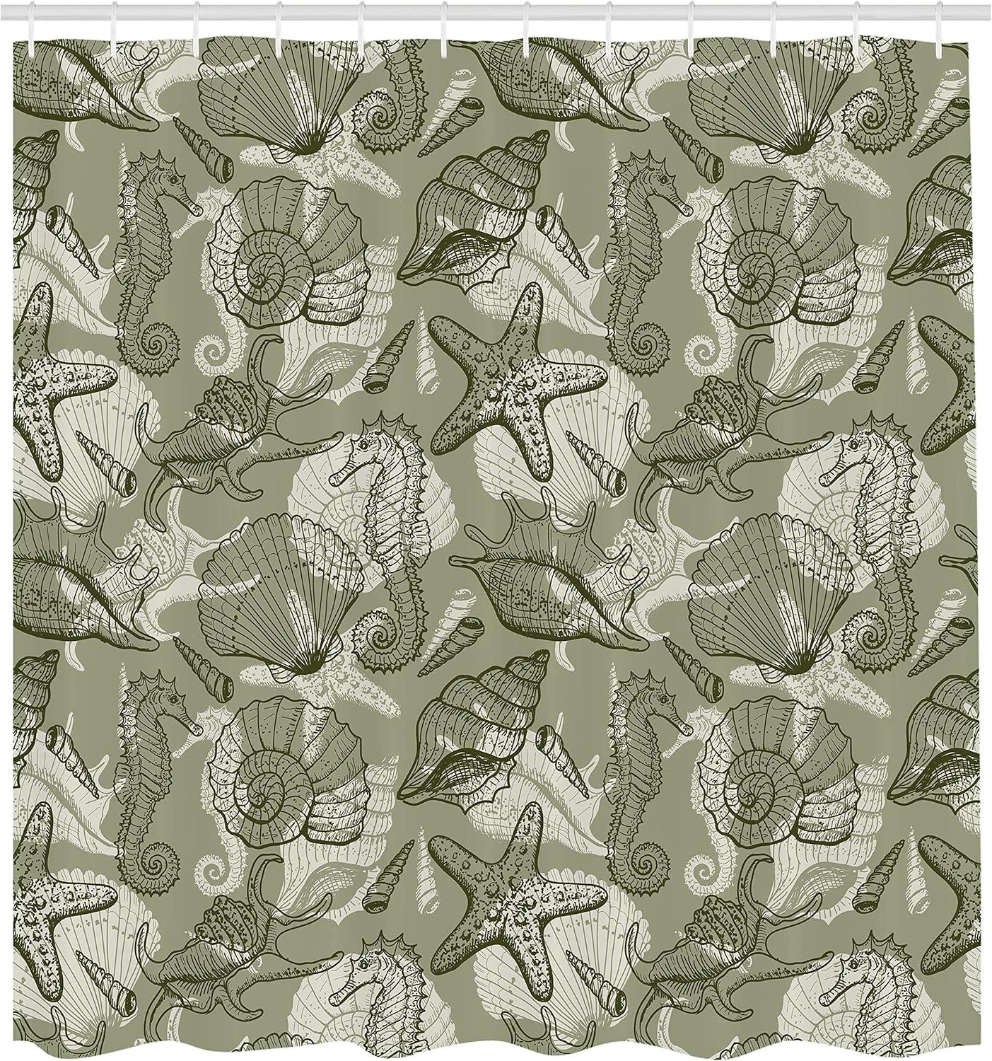 imageAmbesonne Damask Shower Curtain Vintage Style Floral Pattern Abstract Romantic Bouquet Greenery Art Print Cloth Fabric Bathroom Decor Set with Hooks 69 W x 70 L Warm TaupeOlive Green