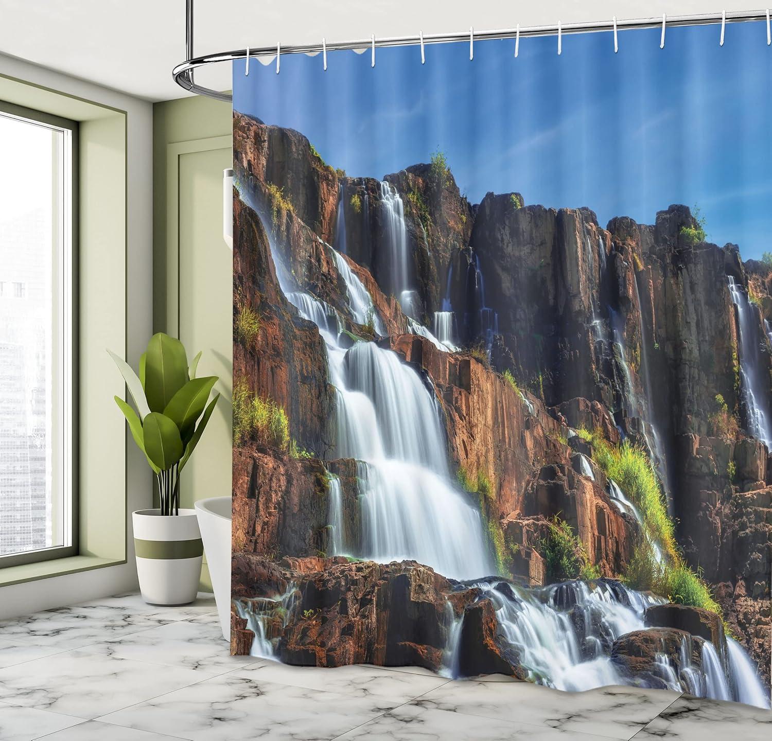imageAmbesonne Floral Shower Curtain Bouquet with Swirled Branches Romantic Paper Flowers Origami Autumn Blooms Image Cloth Fabric Bathroom Decor Set with Hooks 69 W x 84 L Mint OrangeEcru Blue