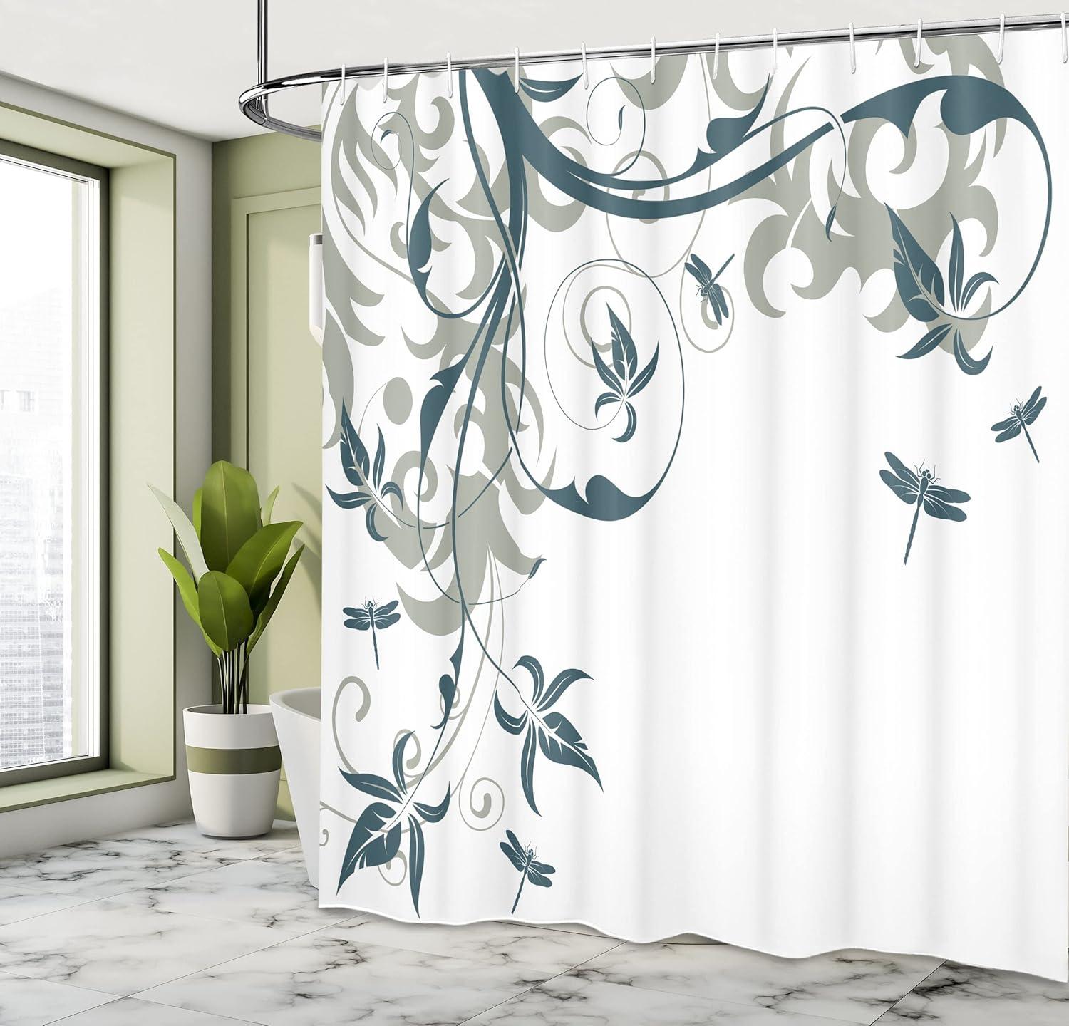 imageAmbesonne Floral Shower Curtain Bouquet with Swirled Branches Romantic Paper Flowers Origami Autumn Blooms Image Cloth Fabric Bathroom Decor Set with Hooks 69 W x 84 L Mint OrangeDark Emerald