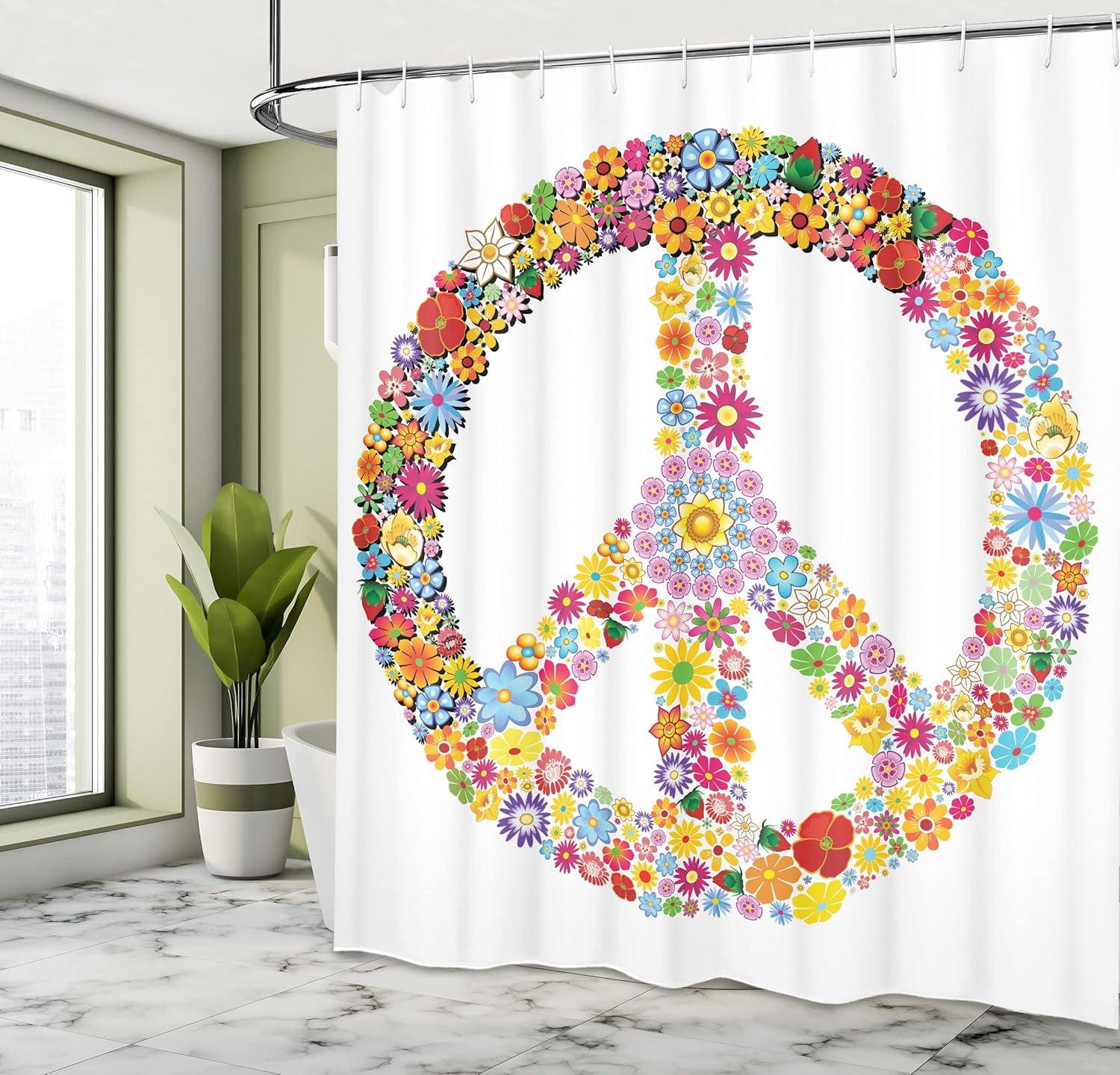 imageAmbesonne Floral Shower Curtain Bouquet with Swirled Branches Romantic Paper Flowers Origami Autumn Blooms Image Cloth Fabric Bathroom Decor Set with Hooks 69 W x 84 L Mint OrangeWhite