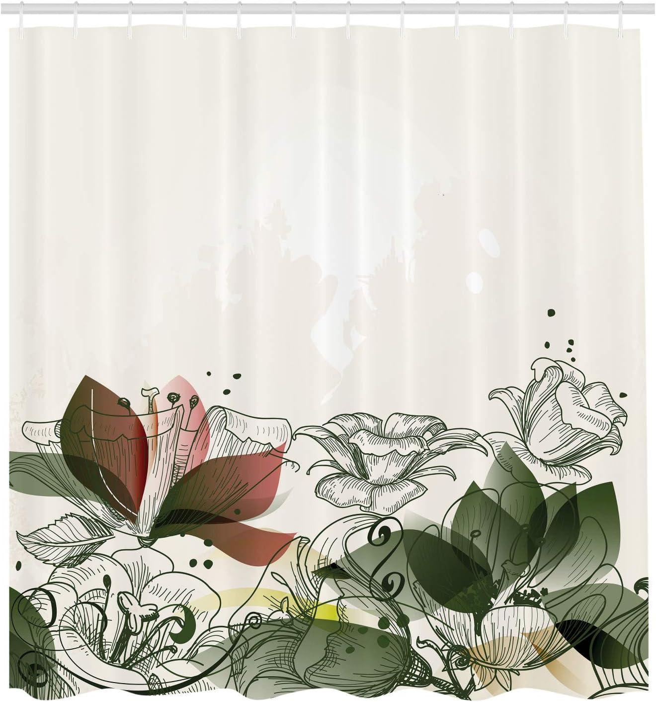imageAmbesonne Flower Shower Curtain Retro Floral Background Hibiscus Silhouettes Dramatic Romantic Nature Art Cloth Fabric Bathroom Decor Set with Hooks 84 Long Extra Pale AzureReseda Green