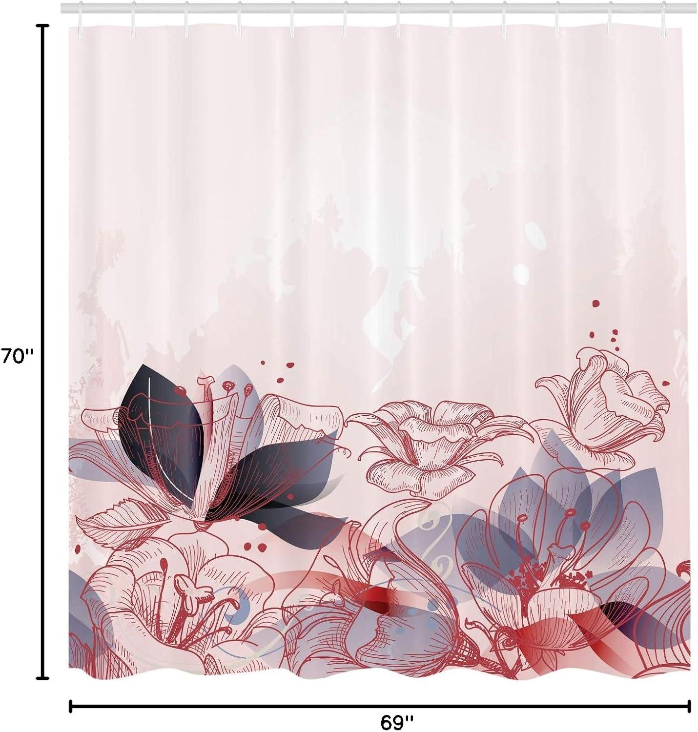 imageAmbesonne Flower Shower Curtain Retro Floral Background Hibiscus Silhouettes Dramatic Romantic Nature Art Cloth Fabric Bathroom Decor Set with Hooks 84 Long Extra Pale AzureDark Fuchsia
