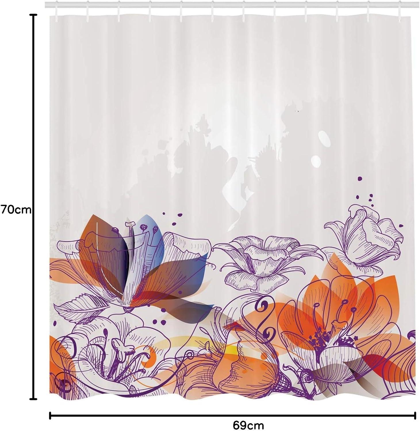 imageAmbesonne Flower Shower Curtain Retro Floral Background Hibiscus Silhouettes Dramatic Romantic Nature Art Cloth Fabric Bathroom Decor Set with Hooks 84 Long Extra Pale AzureBurnt Orange