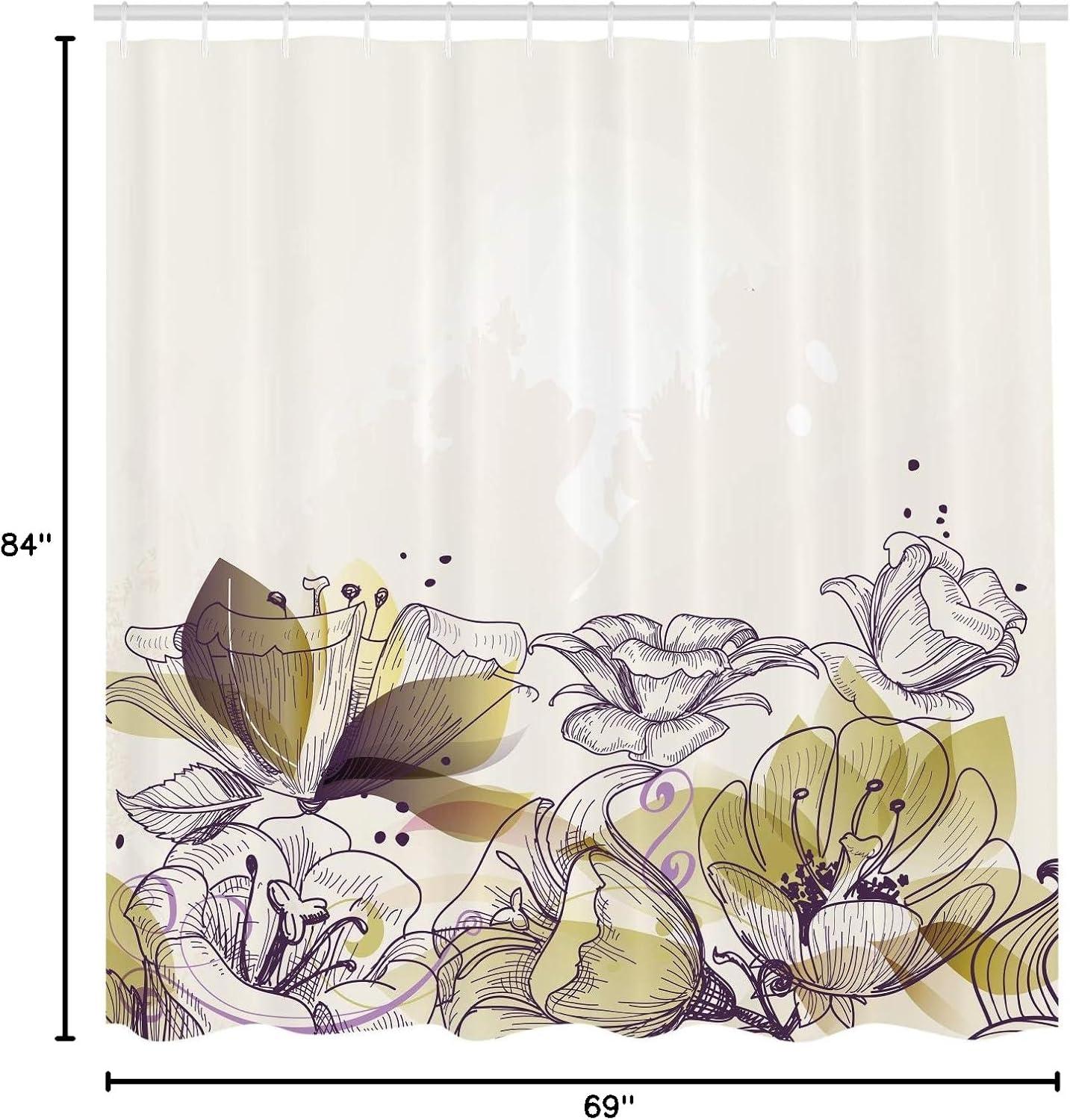 imageAmbesonne Flower Shower Curtain Retro Floral Background Hibiscus Silhouettes Dramatic Romantic Nature Art Cloth Fabric Bathroom Decor Set with Hooks 84 Long Extra Pale AzurePastel Yellow