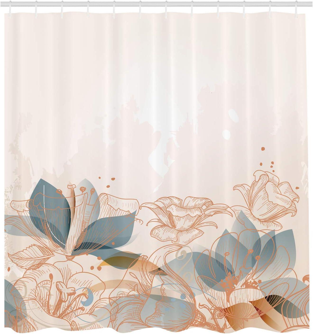 imageAmbesonne Flower Shower Curtain Retro Floral Background Hibiscus Silhouettes Dramatic Romantic Nature Art Cloth Fabric Bathroom Decor Set with Hooks 84 Long Extra Pale AzureDark Sea
