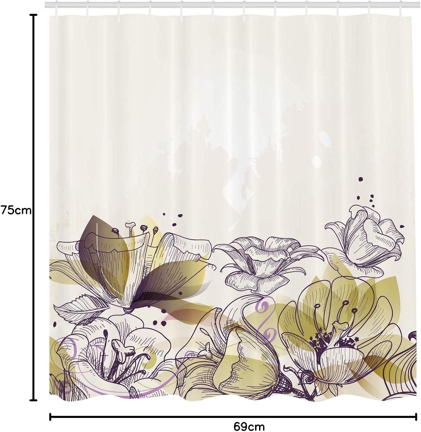 imageAmbesonne Flower Shower Curtain Retro Floral Background Hibiscus Silhouettes Dramatic Romantic Nature Art Cloth Fabric Bathroom Decor Set with Hooks 84 Long Extra Pale AzurePastel Yellow