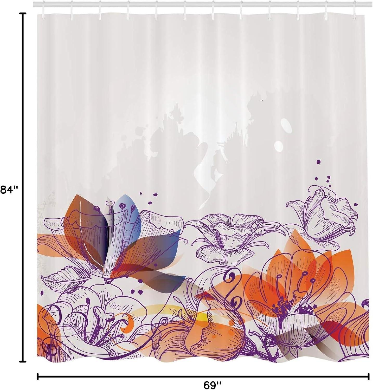 imageAmbesonne Flower Shower Curtain Retro Floral Background Hibiscus Silhouettes Dramatic Romantic Nature Art Cloth Fabric Bathroom Decor Set with Hooks 84 Long Extra Pale AzureBurnt Orange