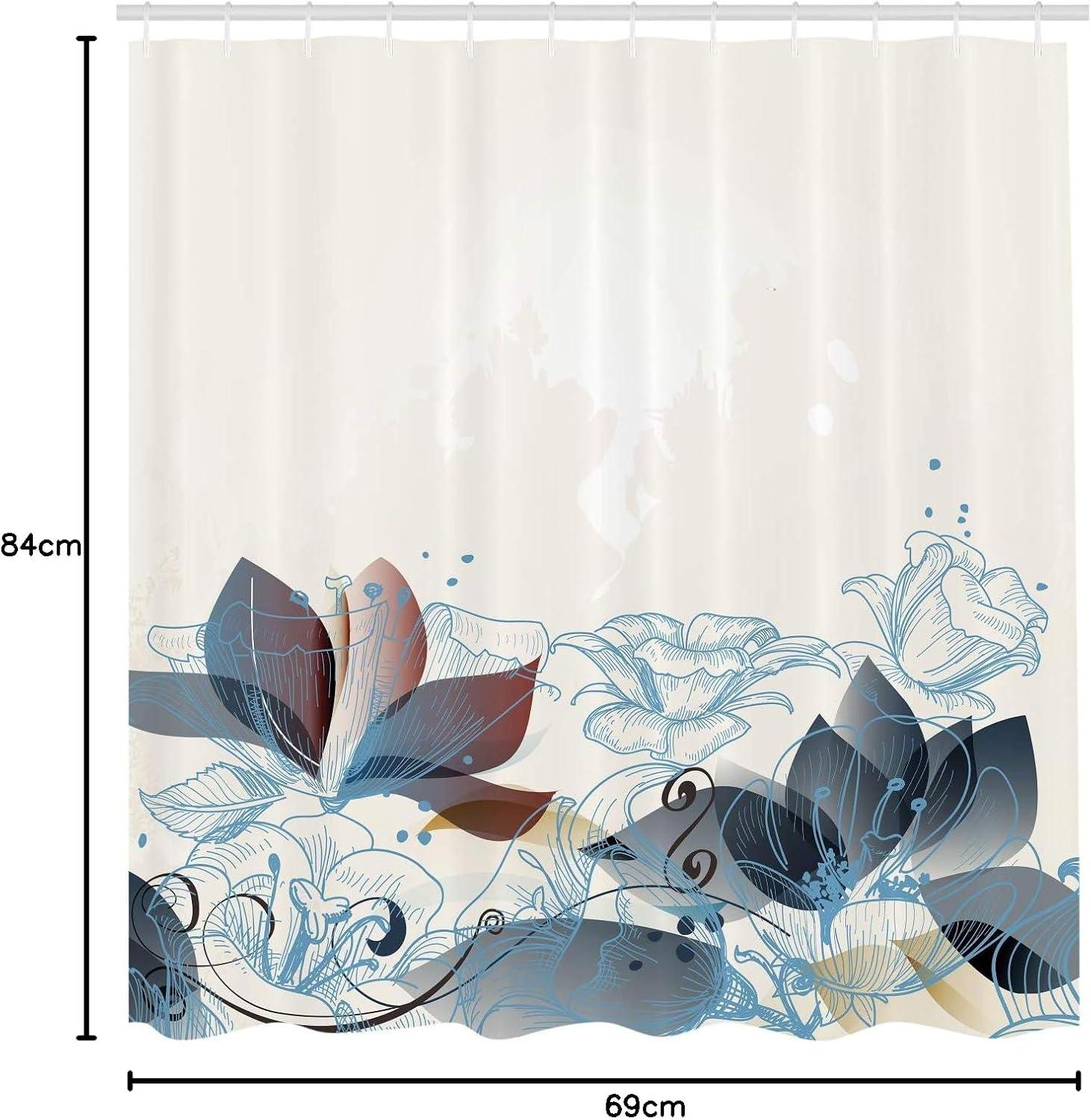 imageAmbesonne Flower Shower Curtain Retro Floral Background Hibiscus Silhouettes Dramatic Romantic Nature Art Cloth Fabric Bathroom Decor Set with Hooks 84 Long Extra Pale AzurePurpleblue White