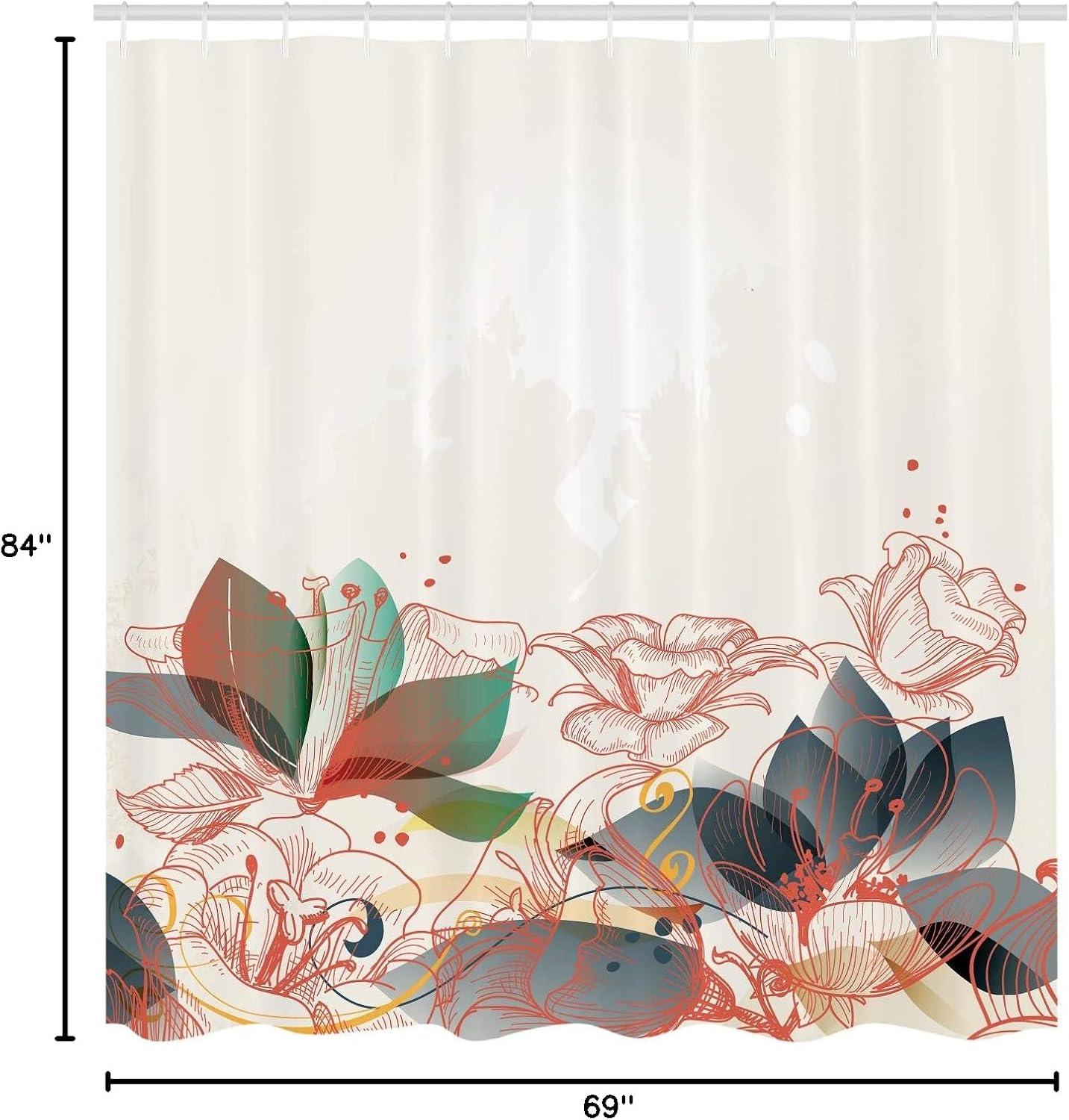 imageAmbesonne Flower Shower Curtain Retro Floral Background Hibiscus Silhouettes Dramatic Romantic Nature Art Cloth Fabric Bathroom Decor Set with Hooks 84 Long Extra Pale AzureSeafoam Coconut