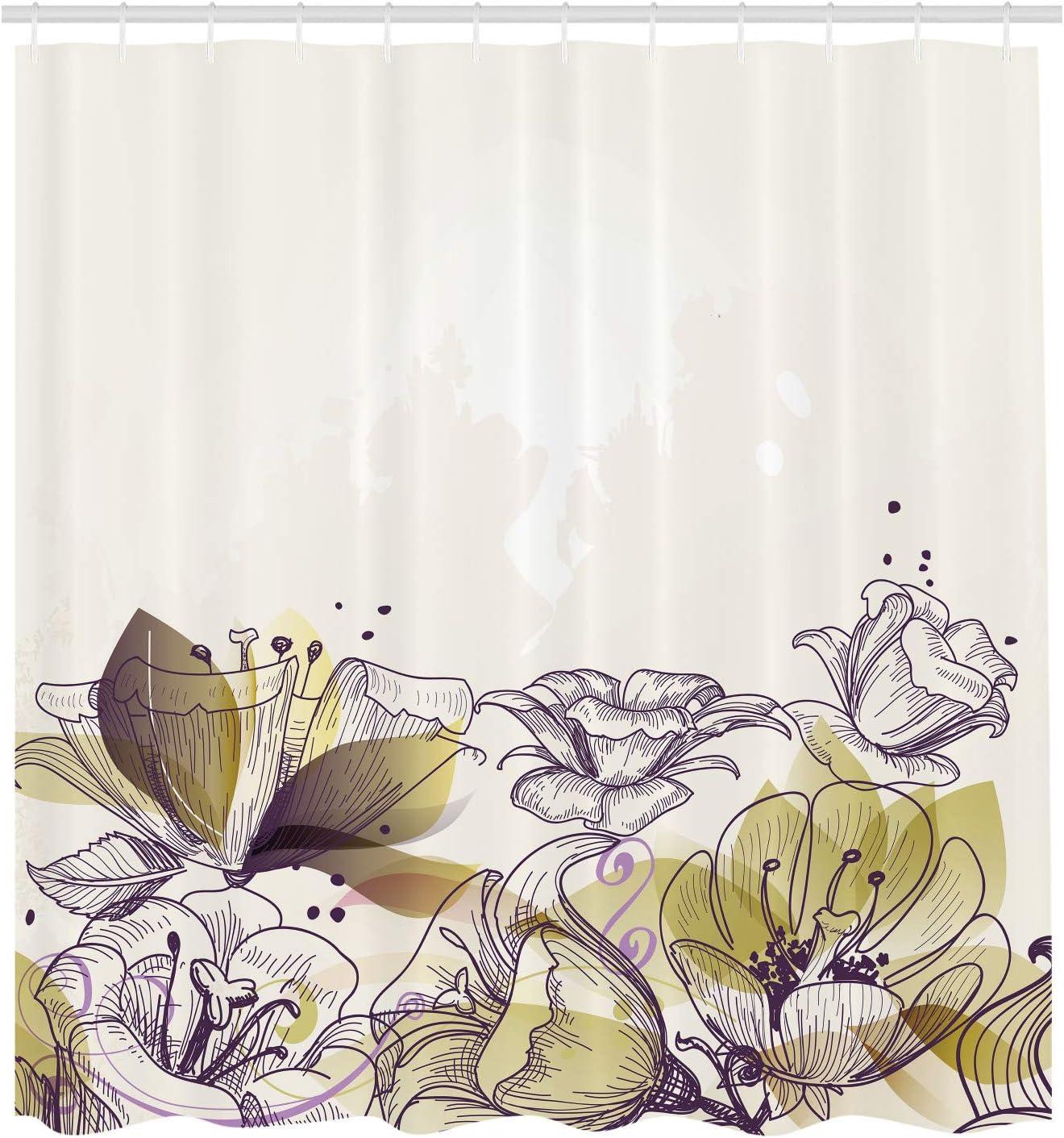 imageAmbesonne Flower Shower Curtain Retro Floral Background Hibiscus Silhouettes Dramatic Romantic Nature Art Cloth Fabric Bathroom Decor Set with Hooks 84 Long Extra Pale AzurePastel Yellow