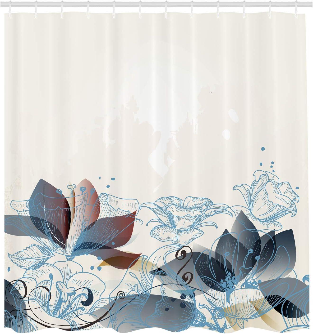 imageAmbesonne Flower Shower Curtain Retro Floral Background Hibiscus Silhouettes Dramatic Romantic Nature Art Cloth Fabric Bathroom Decor Set with Hooks 84 Long Extra Pale AzurePurpleblue White