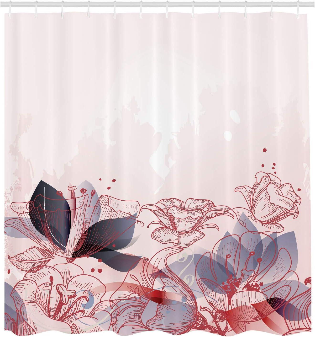 imageAmbesonne Flower Shower Curtain Retro Floral Background Hibiscus Silhouettes Dramatic Romantic Nature Art Cloth Fabric Bathroom Decor Set with Hooks 84 Long Extra Pale AzureDark Fuchsia
