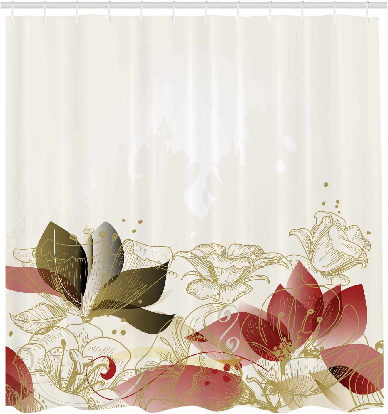 imageAmbesonne Flower Shower Curtain Retro Floral Background Hibiscus Silhouettes Dramatic Romantic Nature Art Cloth Fabric Bathroom Decor Set with Hooks 84 Long Extra Pale AzurePale Ruby