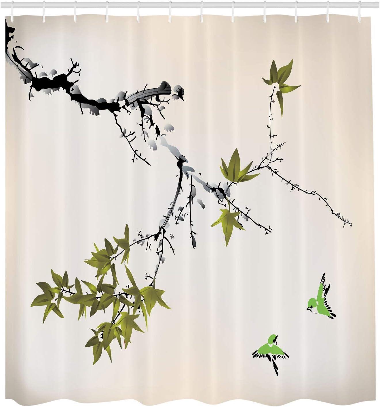 imageAmbesonne Japanese Shower Curtain Cherry Blossom Sakura Tree Branches Romantic Spring Themed Watercolor Picture Cloth Fabric Bathroom Decor Set with Hooks 70 Long Pale PurpleDark Grey