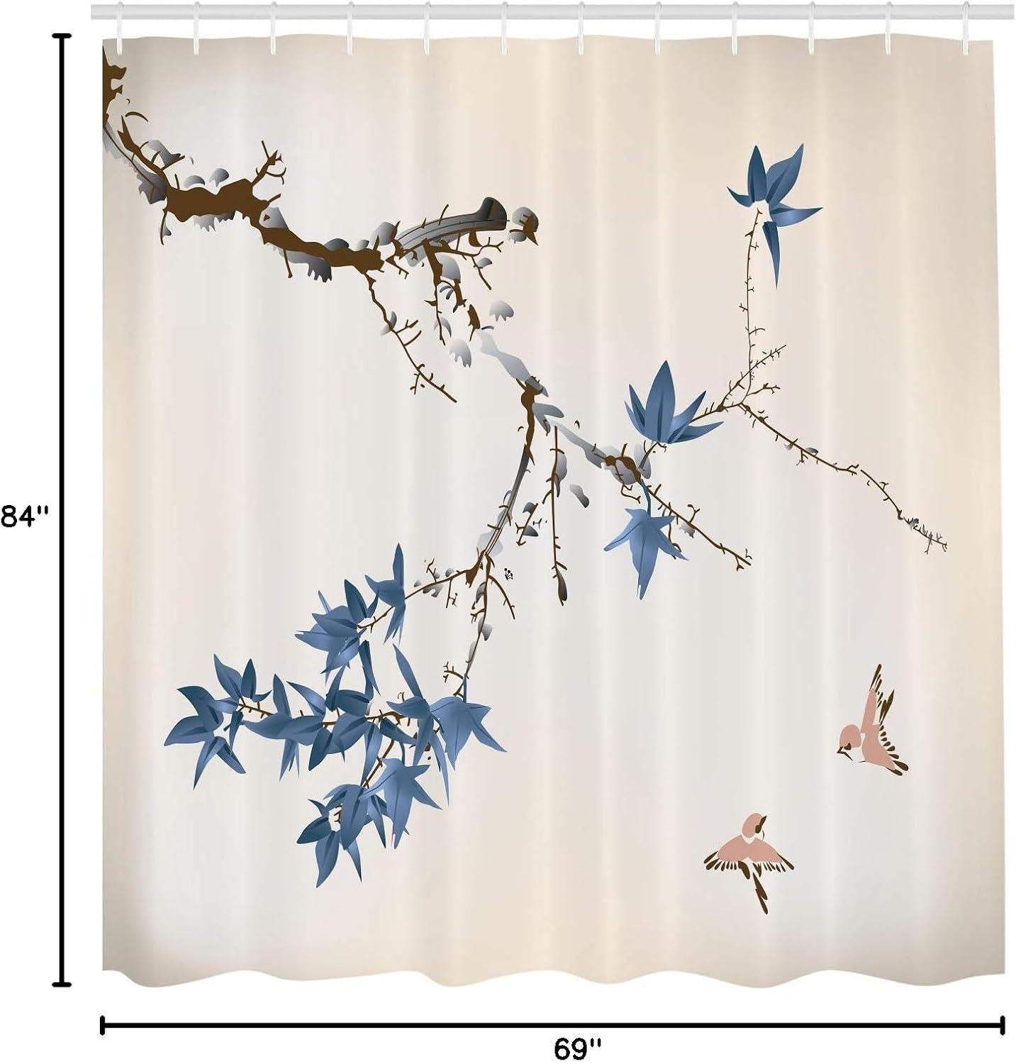 imageAmbesonne Japanese Shower Curtain Cherry Blossom Sakura Tree Branches Romantic Spring Themed Watercolor Picture Cloth Fabric Bathroom Decor Set with Hooks 70 Long Pale PurpleSea Blue