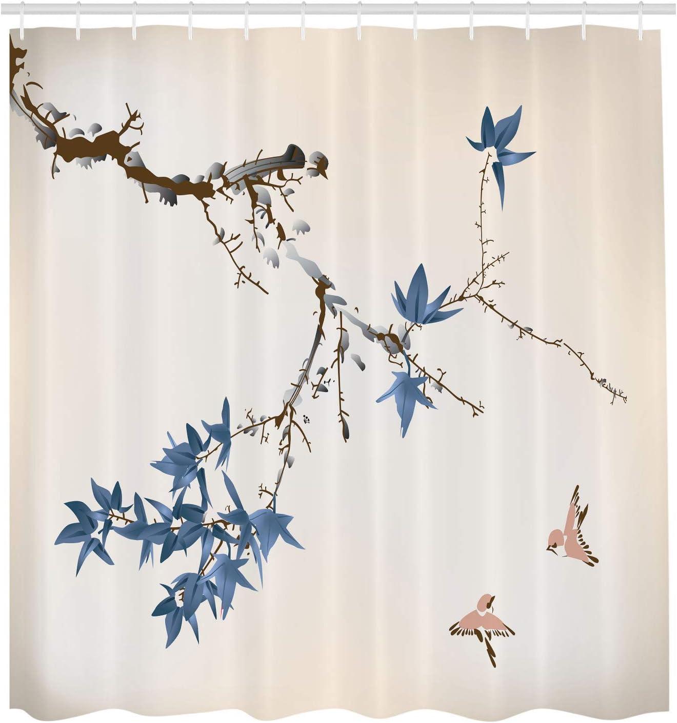 imageAmbesonne Japanese Shower Curtain Cherry Blossom Sakura Tree Branches Romantic Spring Themed Watercolor Picture Cloth Fabric Bathroom Decor Set with Hooks 70 Long Pale PurpleSea Blue