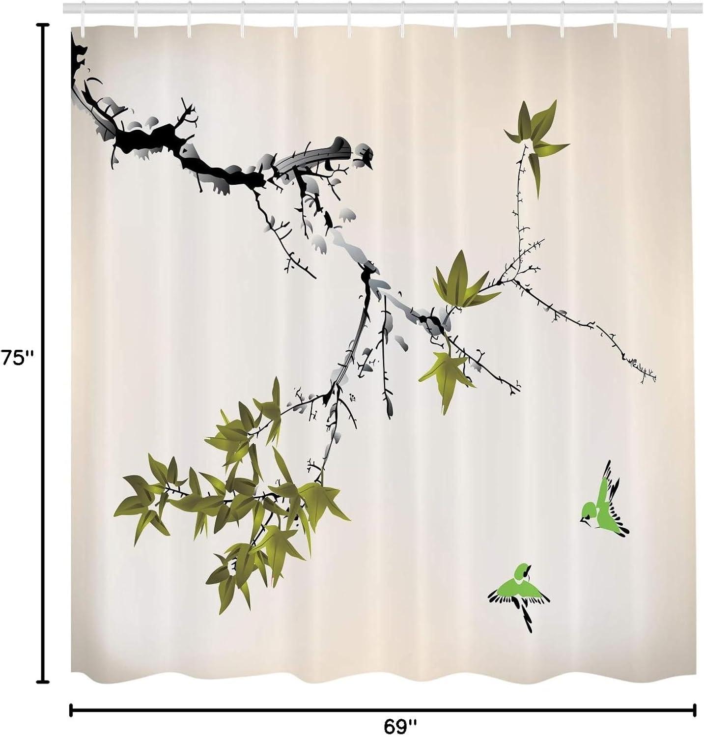 imageAmbesonne Japanese Shower Curtain Cherry Blossom Sakura Tree Branches Romantic Spring Themed Watercolor Picture Cloth Fabric Bathroom Decor Set with Hooks 70 Long Pale PurpleDark Grey
