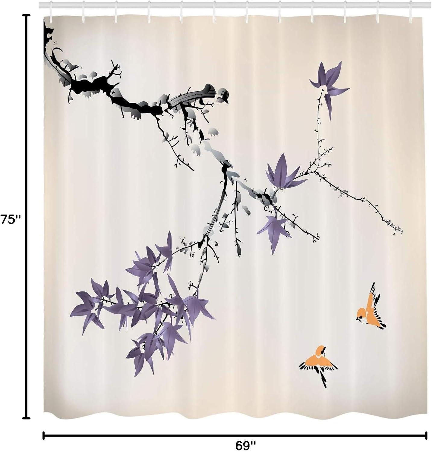 imageAmbesonne Japanese Shower Curtain Cherry Blossom Sakura Tree Branches Romantic Spring Themed Watercolor Picture Cloth Fabric Bathroom Decor Set with Hooks 70 Long Pale PurplePurple Grey