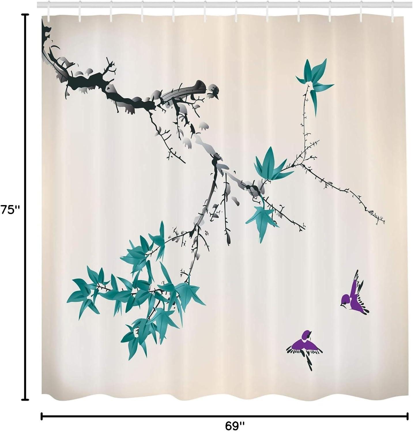 imageAmbesonne Japanese Shower Curtain Cherry Blossom Sakura Tree Branches Romantic Spring Themed Watercolor Picture Cloth Fabric Bathroom Decor Set with Hooks 70 Long Pale PurplePurple Beige