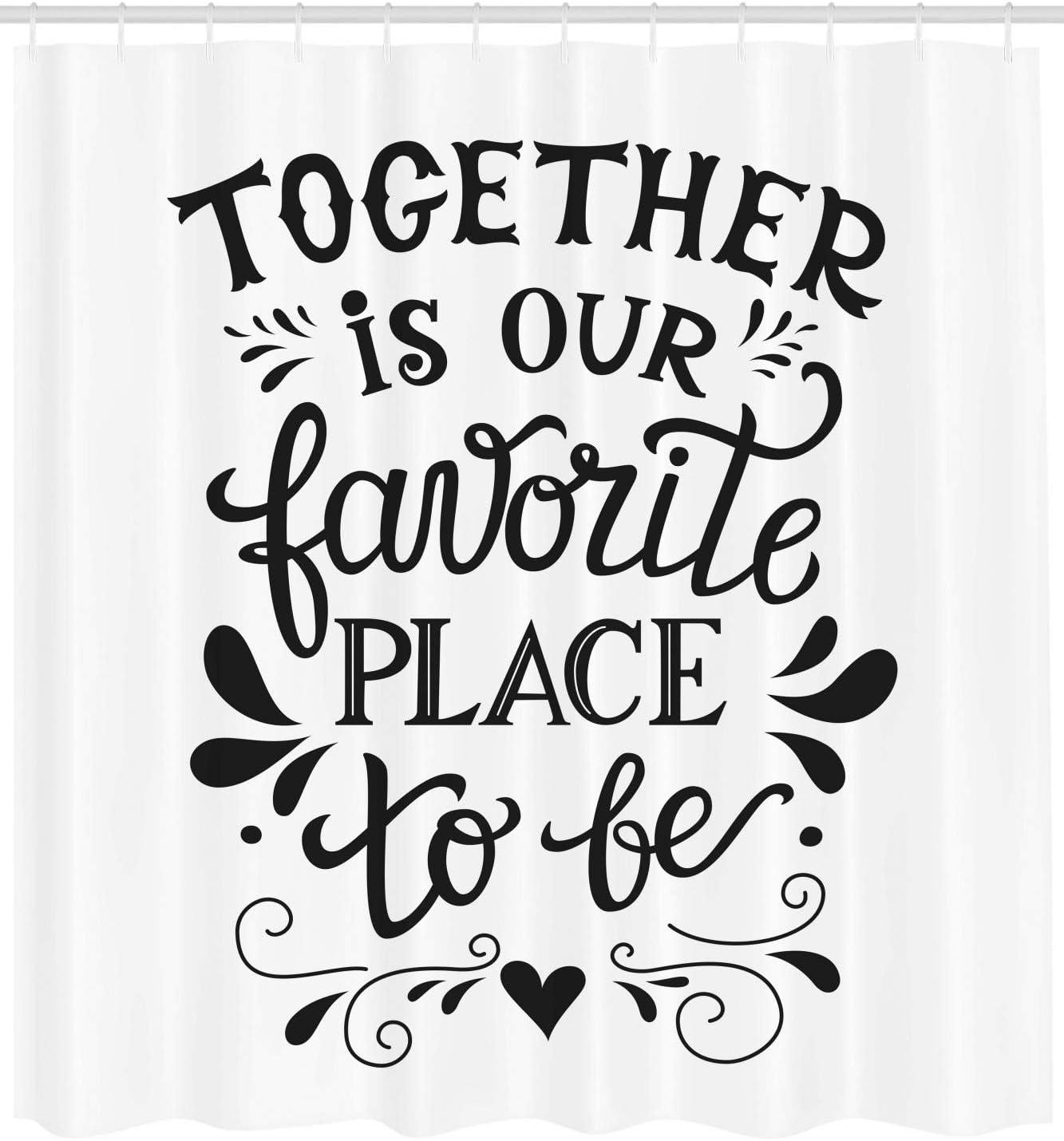 imageAmbesonne Saying Shower Curtain Monochrome Romantic and Family Saying Together is Our Place to Be Message Cloth Fabric Bathroom Decor Set with Hooks 69 W x 75 L Charcoal Grey White