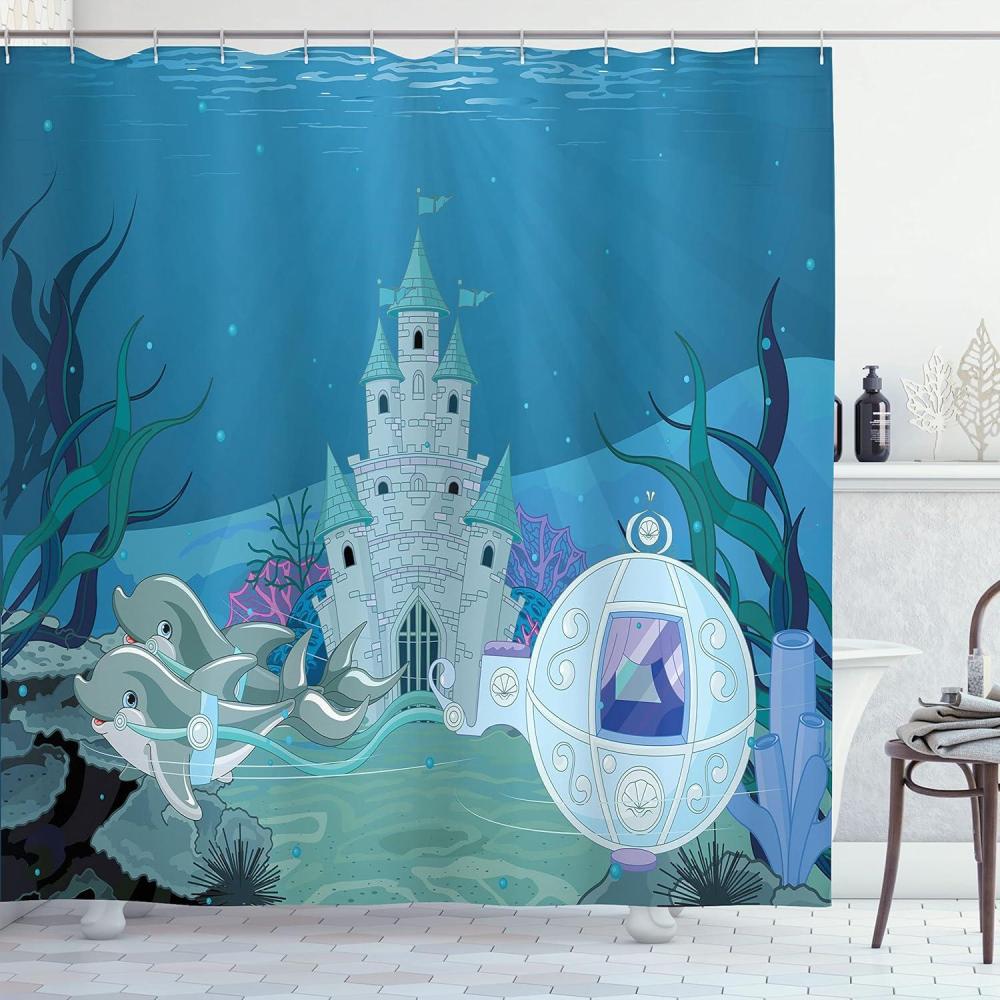 imageAmbesonne Floral Shower Curtain Bouquet with Swirled Branches Romantic Paper Flowers Origami Autumn Blooms Image Cloth Fabric Bathroom Decor Set with Hooks 69 W x 84 L Mint OrangeTurquoise Teal