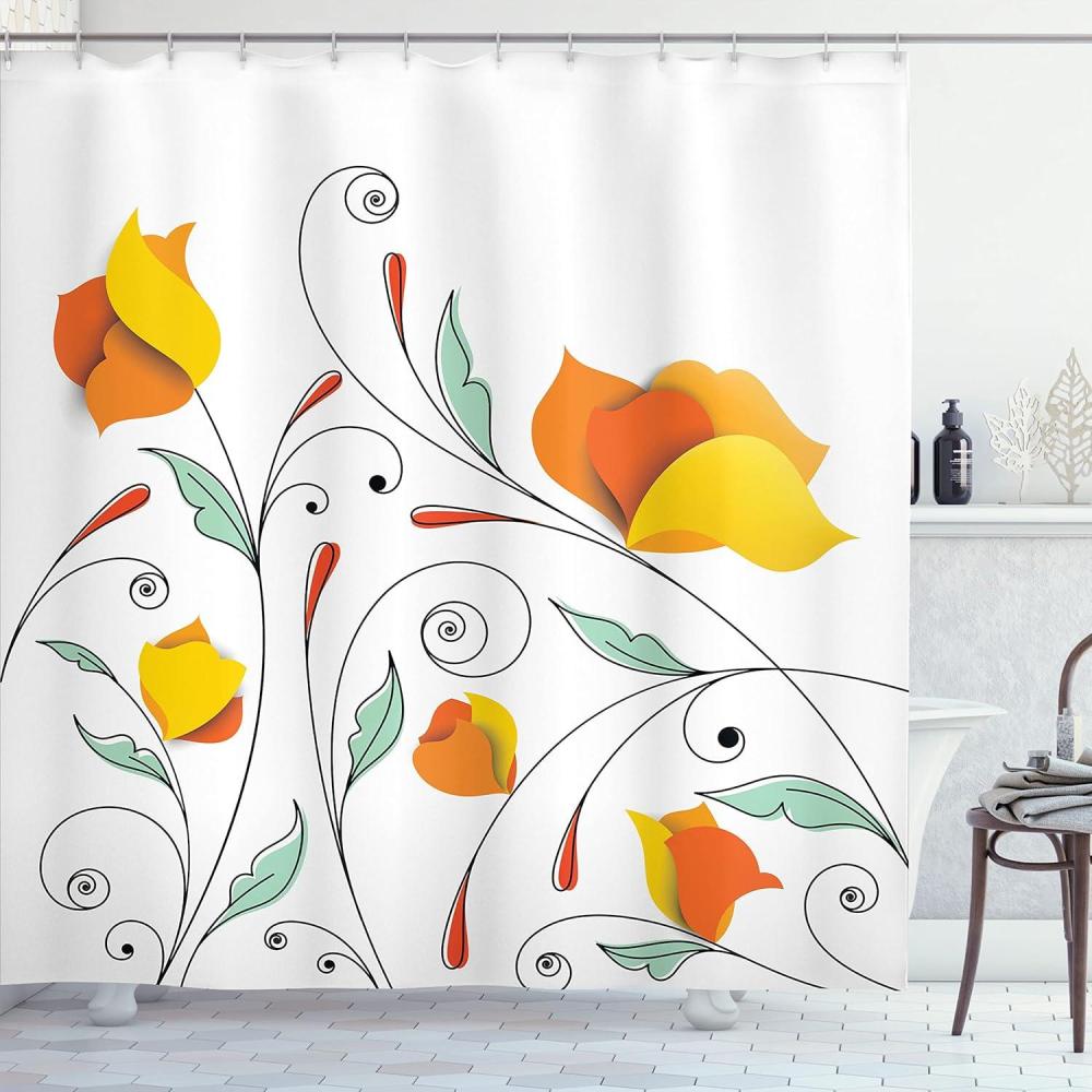 imageAmbesonne Floral Shower Curtain Bouquet with Swirled Branches Romantic Paper Flowers Origami Autumn Blooms Image Cloth Fabric Bathroom Decor Set with Hooks 69 W x 84 L Mint OrangeMint Orange