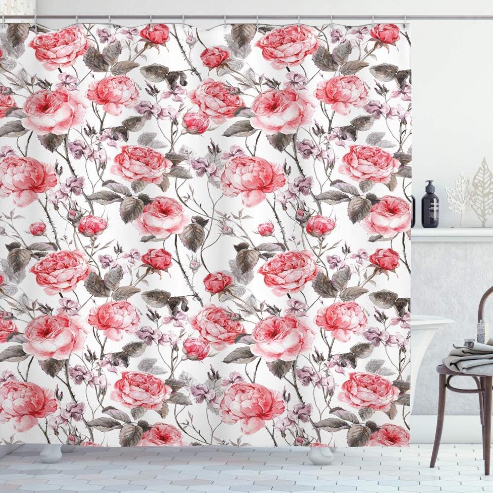 imageAmbesonne Floral Shower Curtain Bouquet with Swirled Branches Romantic Paper Flowers Origami Autumn Blooms Image Cloth Fabric Bathroom Decor Set with Hooks 69 W x 84 L Mint OrangeCoral Taupe