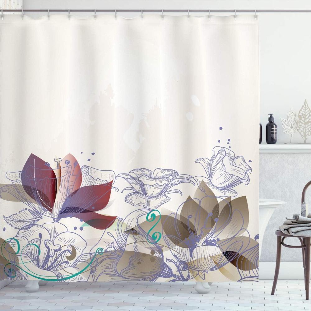imageAmbesonne Flower Shower Curtain Retro Floral Background Hibiscus Silhouettes Dramatic Romantic Nature Art Cloth Fabric Bathroom Decor Set with Hooks 84 Long Extra Pale AzurePale Sky