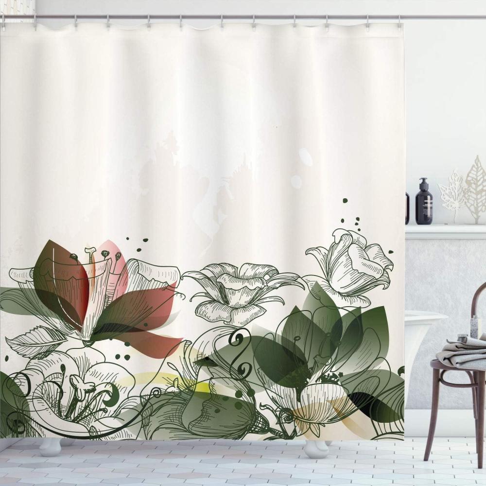 imageAmbesonne Flower Shower Curtain Retro Floral Background Hibiscus Silhouettes Dramatic Romantic Nature Art Cloth Fabric Bathroom Decor Set with Hooks 84 Long Extra Pale AzureReseda Green