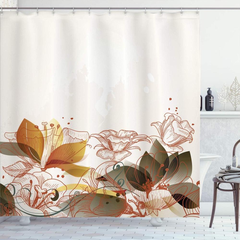 imageAmbesonne Flower Shower Curtain Retro Floral Background Hibiscus Silhouettes Dramatic Romantic Nature Art Cloth Fabric Bathroom Decor Set with Hooks 84 Long Extra Pale AzureApricot White