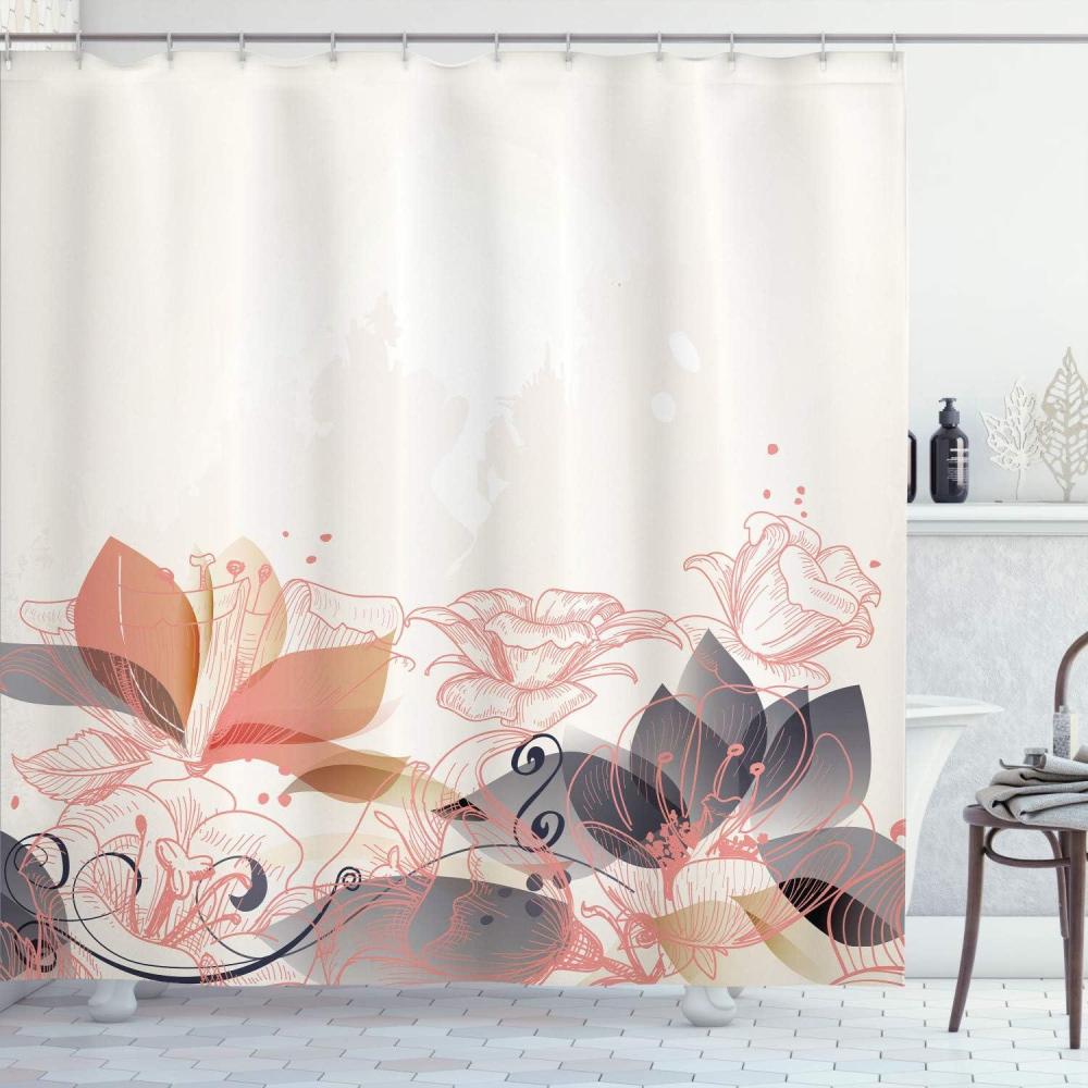 imageAmbesonne Flower Shower Curtain Retro Floral Background Hibiscus Silhouettes Dramatic Romantic Nature Art Cloth Fabric Bathroom Decor Set with Hooks 84 Long Extra Pale AzureBlush White