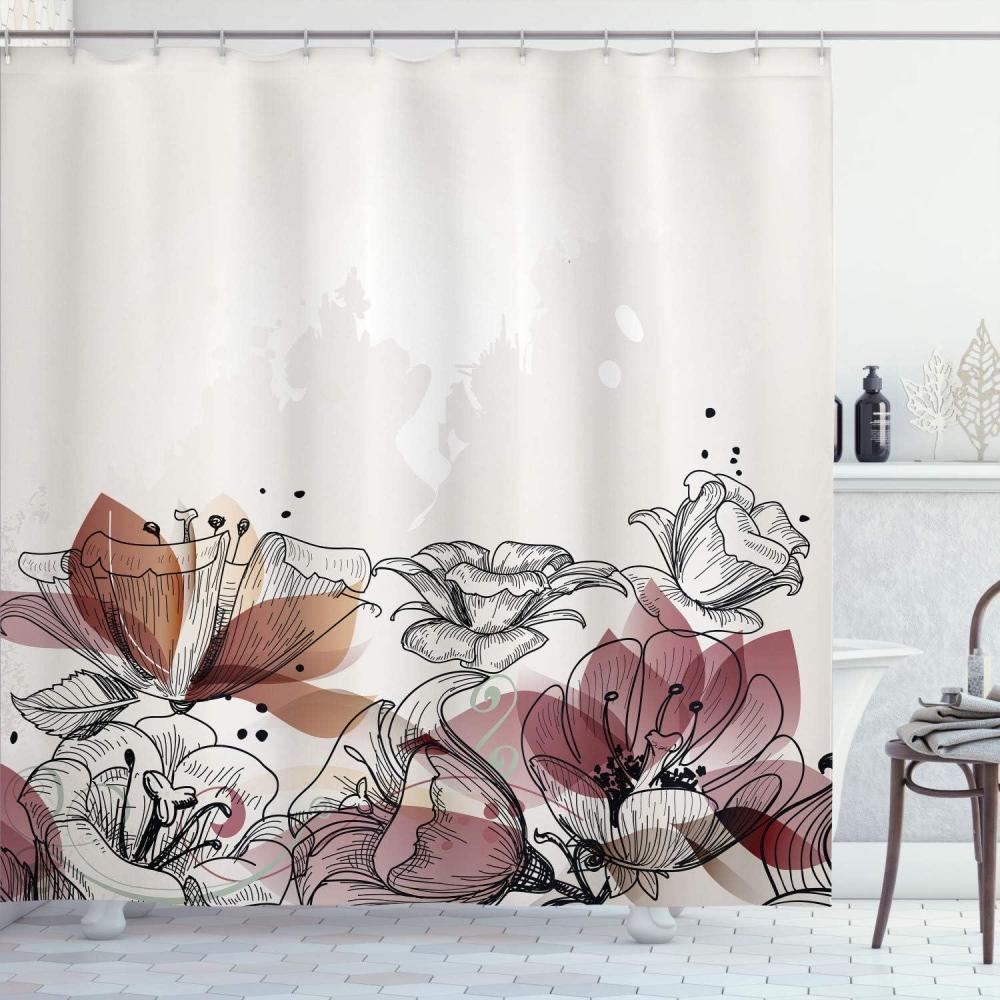 imageAmbesonne Flower Shower Curtain Retro Floral Background Hibiscus Silhouettes Dramatic Romantic Nature Art Cloth Fabric Bathroom Decor Set with Hooks 84 Long Extra Pale AzureDark Peach