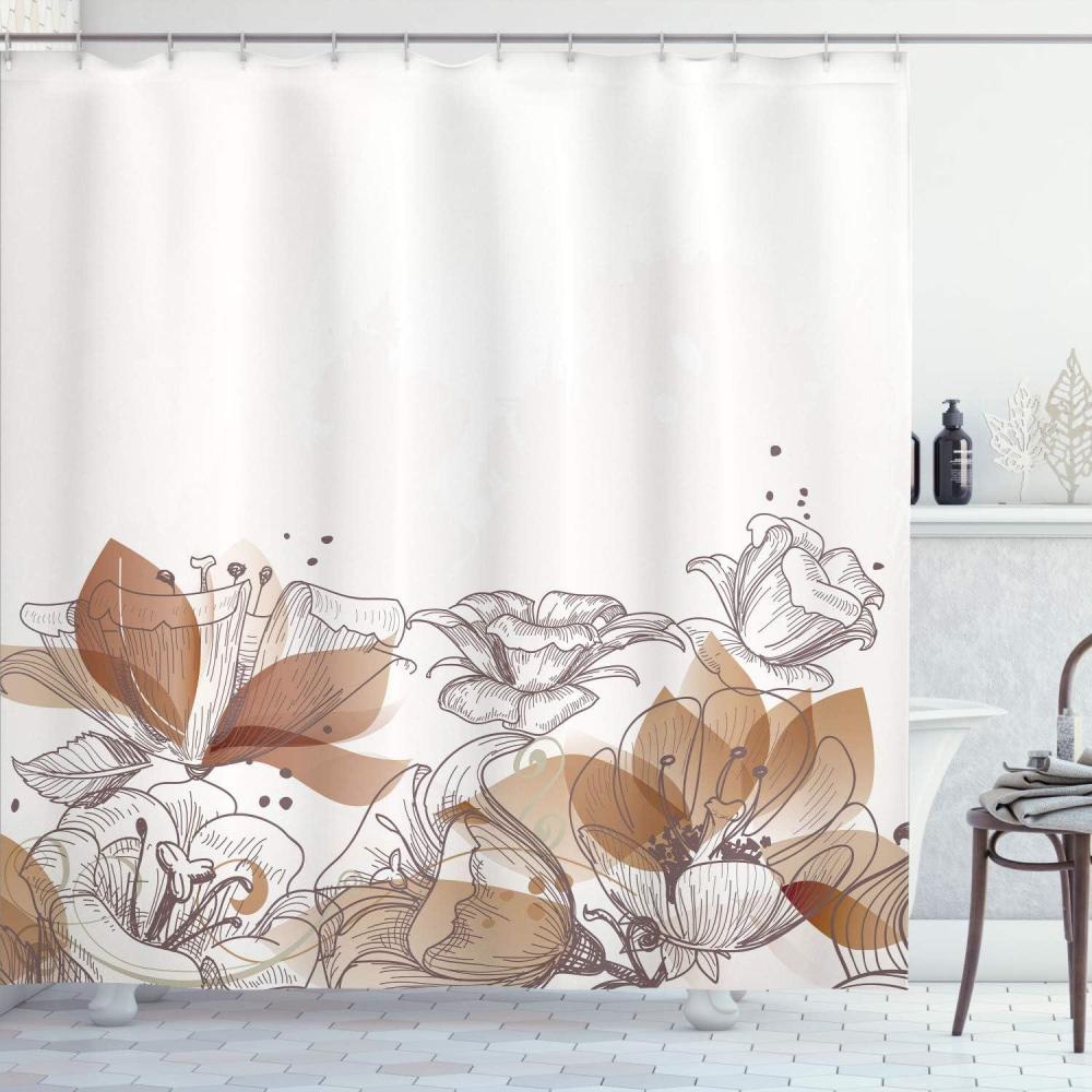 imageAmbesonne Flower Shower Curtain Retro Floral Background Hibiscus Silhouettes Dramatic Romantic Nature Art Cloth Fabric Bathroom Decor Set with Hooks 84 Long Extra Pale AzurePale Caramel