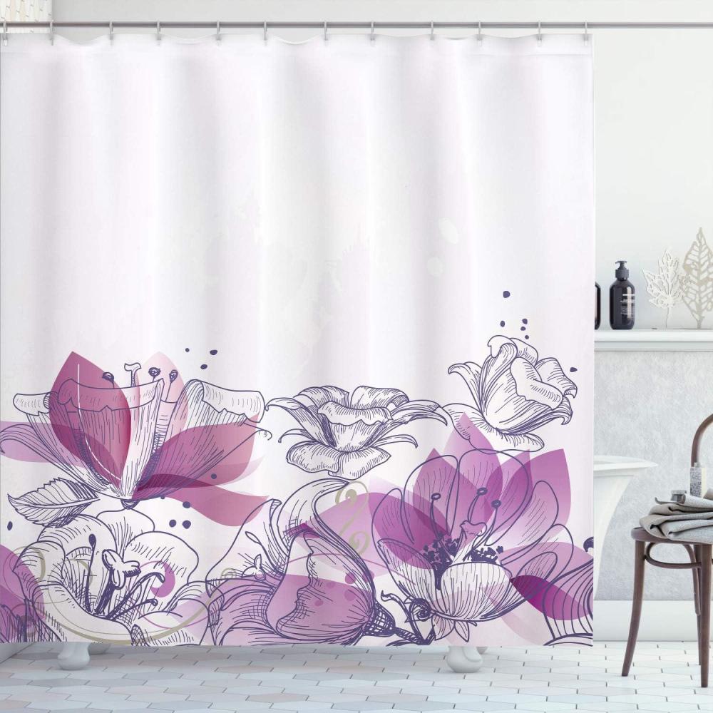 imageAmbesonne Flower Shower Curtain Retro Floral Background Hibiscus Silhouettes Dramatic Romantic Nature Art Cloth Fabric Bathroom Decor Set with Hooks 84 Long Extra Pale AzurePale Rose