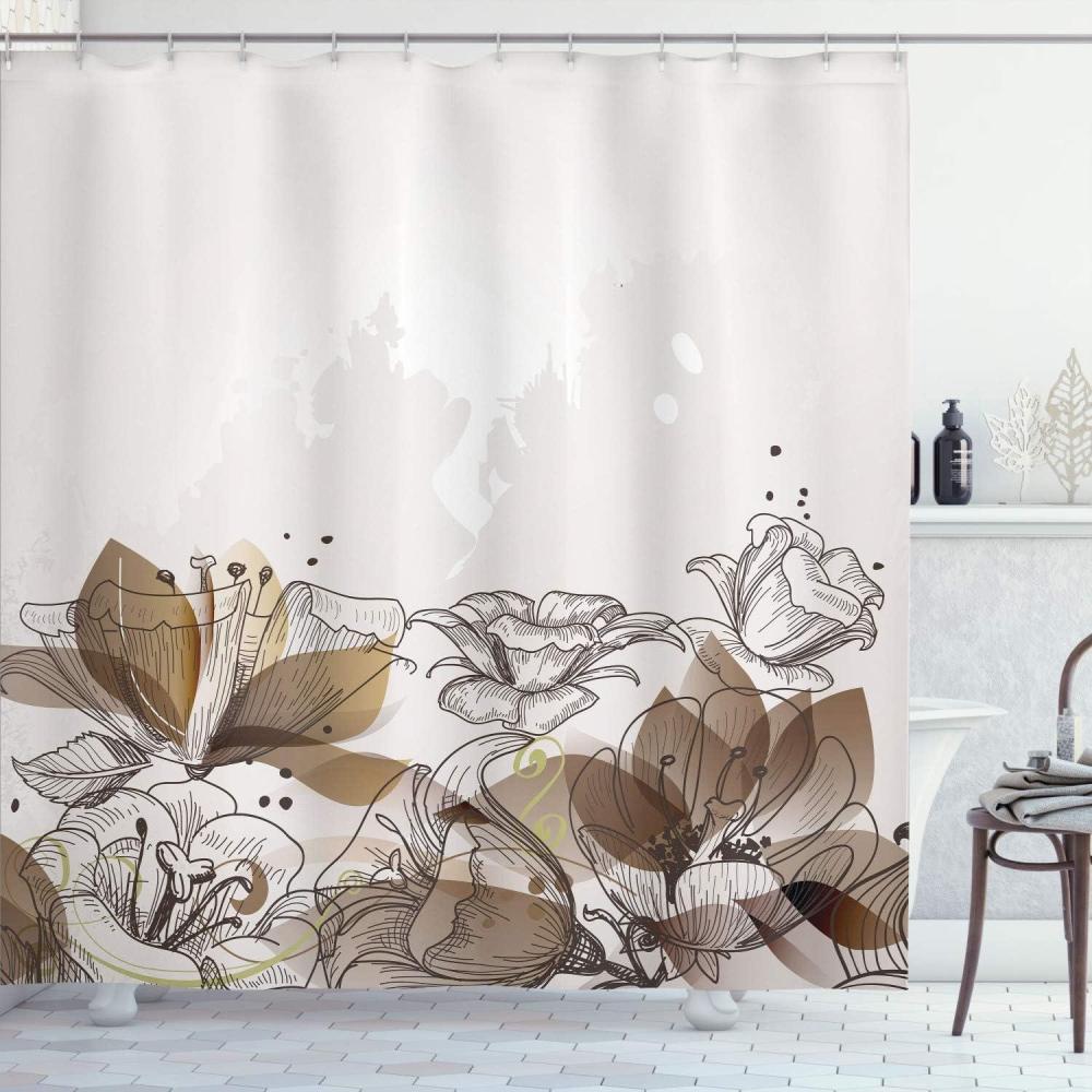 imageAmbesonne Flower Shower Curtain Retro Floral Background Hibiscus Silhouettes Dramatic Romantic Nature Art Cloth Fabric Bathroom Decor Set with Hooks 84 Long Extra Pale AzureDark Sand