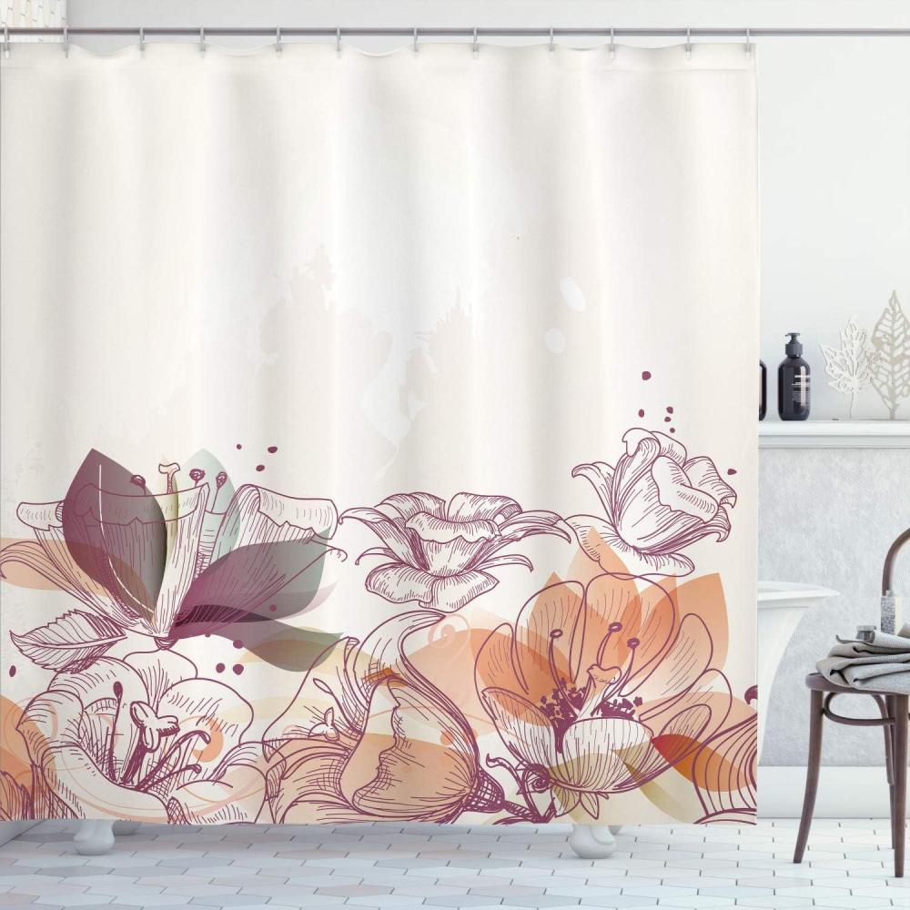 imageAmbesonne Flower Shower Curtain Retro Floral Background Hibiscus Silhouettes Dramatic Romantic Nature Art Cloth Fabric Bathroom Decor Set with Hooks 84 Long Extra Pale AzurePale Rust