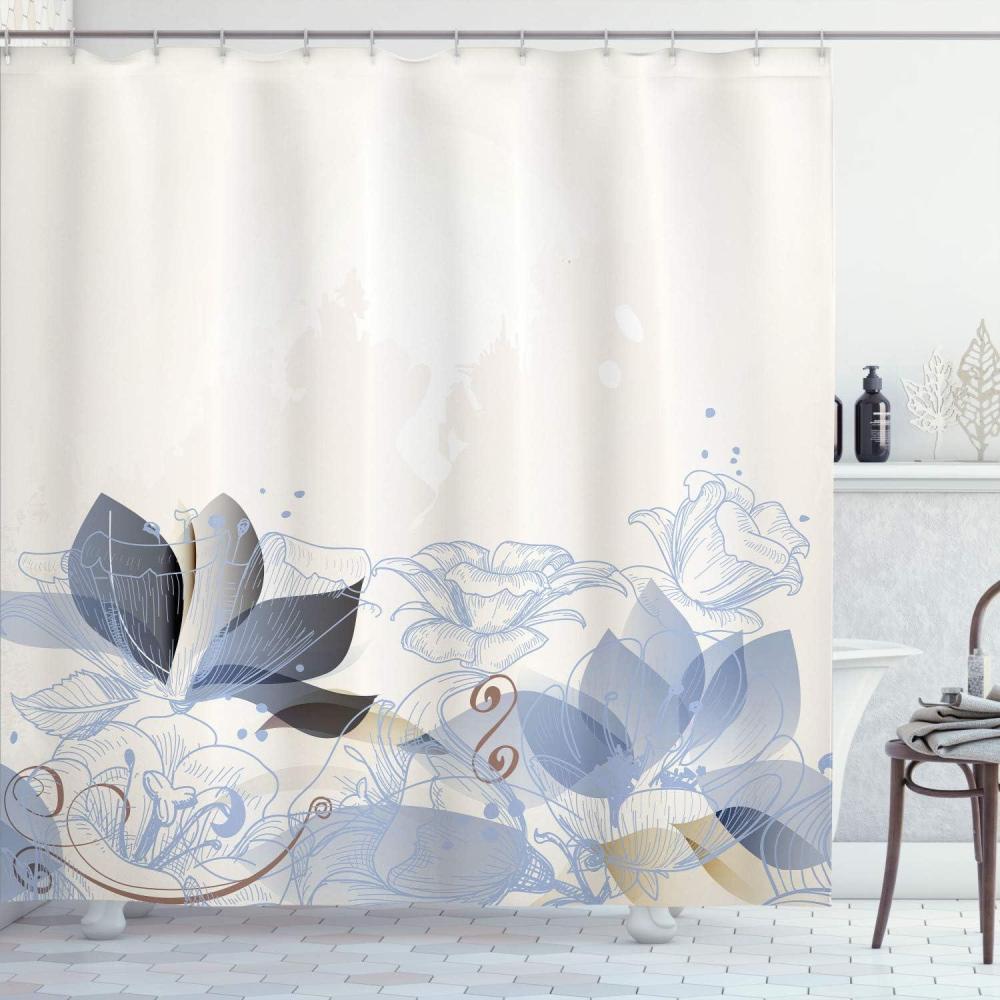 imageAmbesonne Flower Shower Curtain Retro Floral Background Hibiscus Silhouettes Dramatic Romantic Nature Art Cloth Fabric Bathroom Decor Set with Hooks 84 Long Extra Pale AzurePale Azure