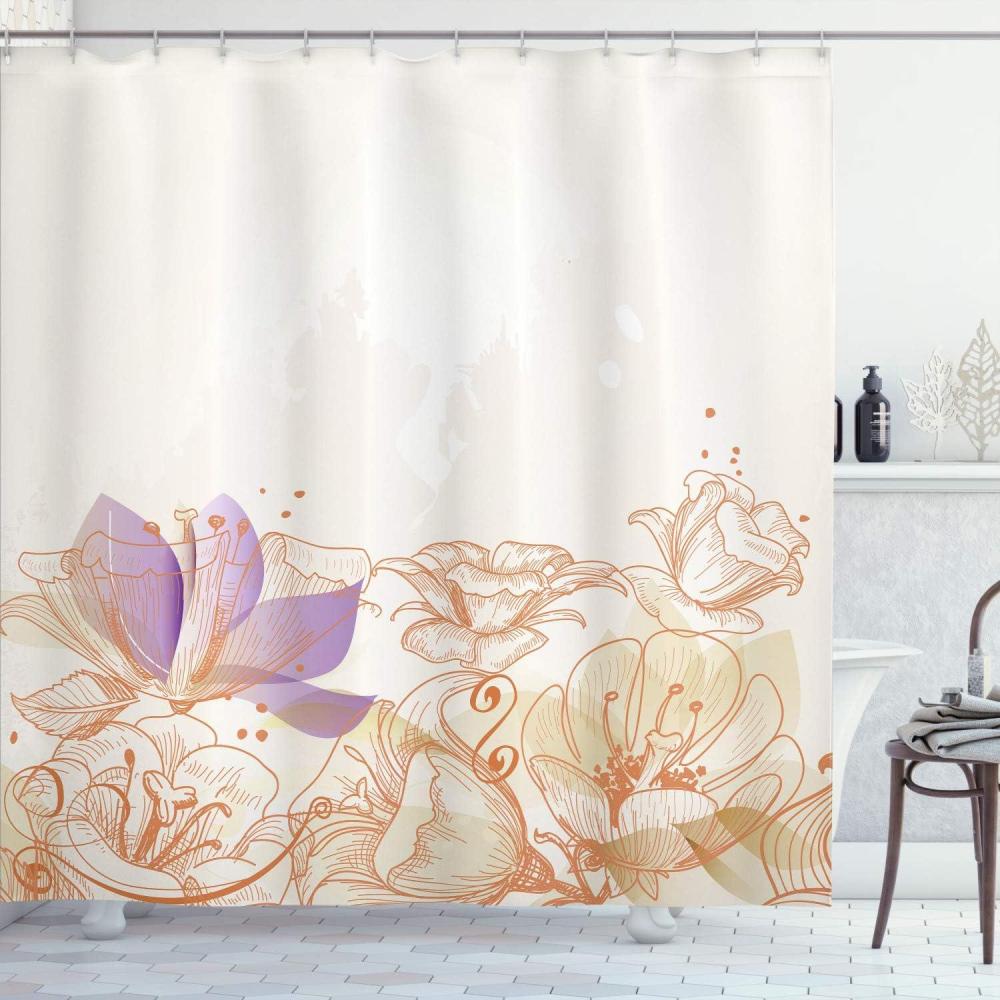imageAmbesonne Flower Shower Curtain Retro Floral Background Hibiscus Silhouettes Dramatic Romantic Nature Art Cloth Fabric Bathroom Decor Set with Hooks 84 Long Extra Pale AzurePale Orange