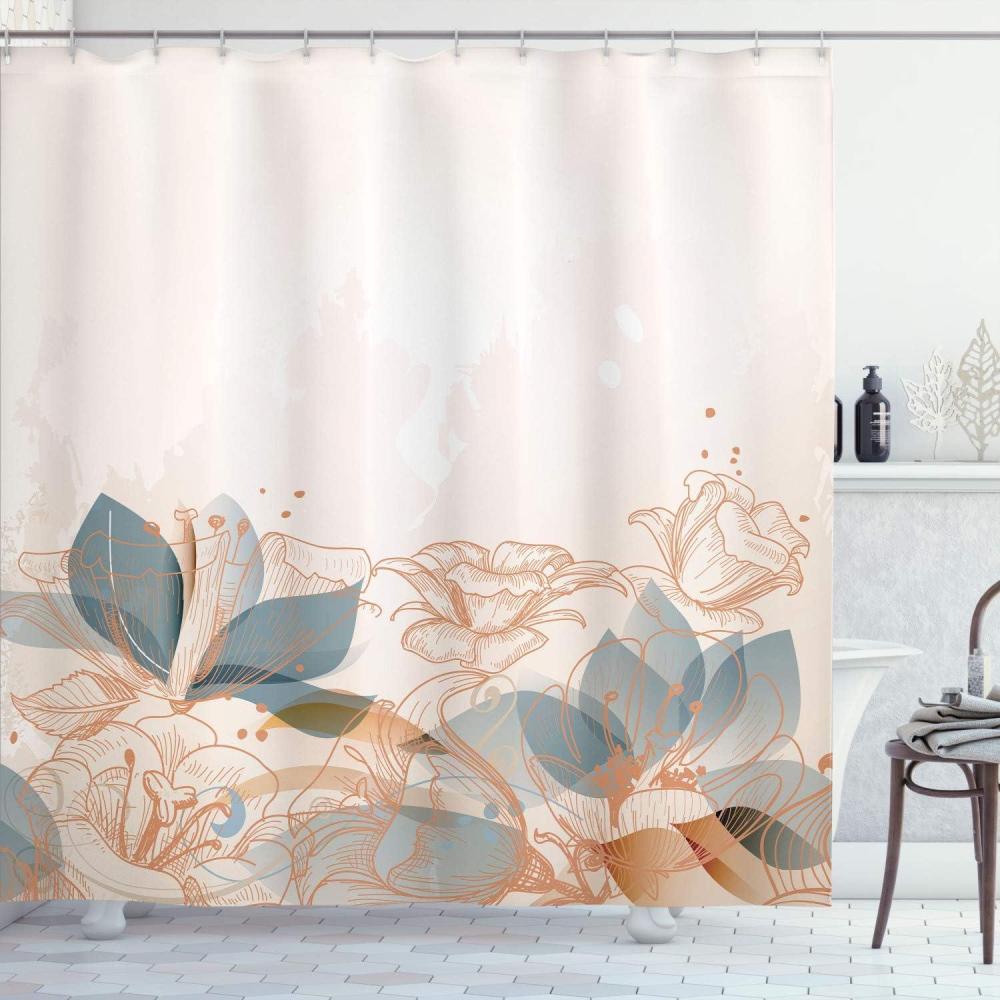imageAmbesonne Flower Shower Curtain Retro Floral Background Hibiscus Silhouettes Dramatic Romantic Nature Art Cloth Fabric Bathroom Decor Set with Hooks 84 Long Extra Pale AzureDark Sea